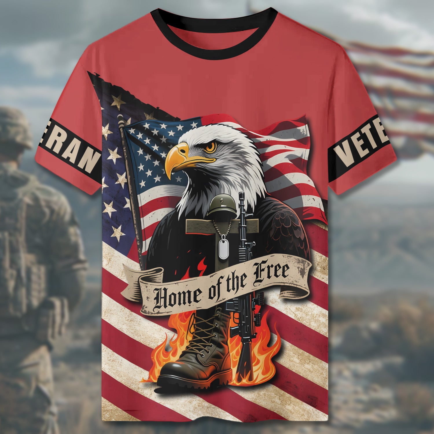 Land of the Brave Home of the Free Honor the Fallen with Pride Gratitude and Veteran Respect All-over Print T-Shirt