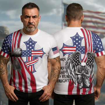 Stand for the Flag Kneel for the Fallen One Nation Under God United in Honor and Freedom All-over Print T-Shirt