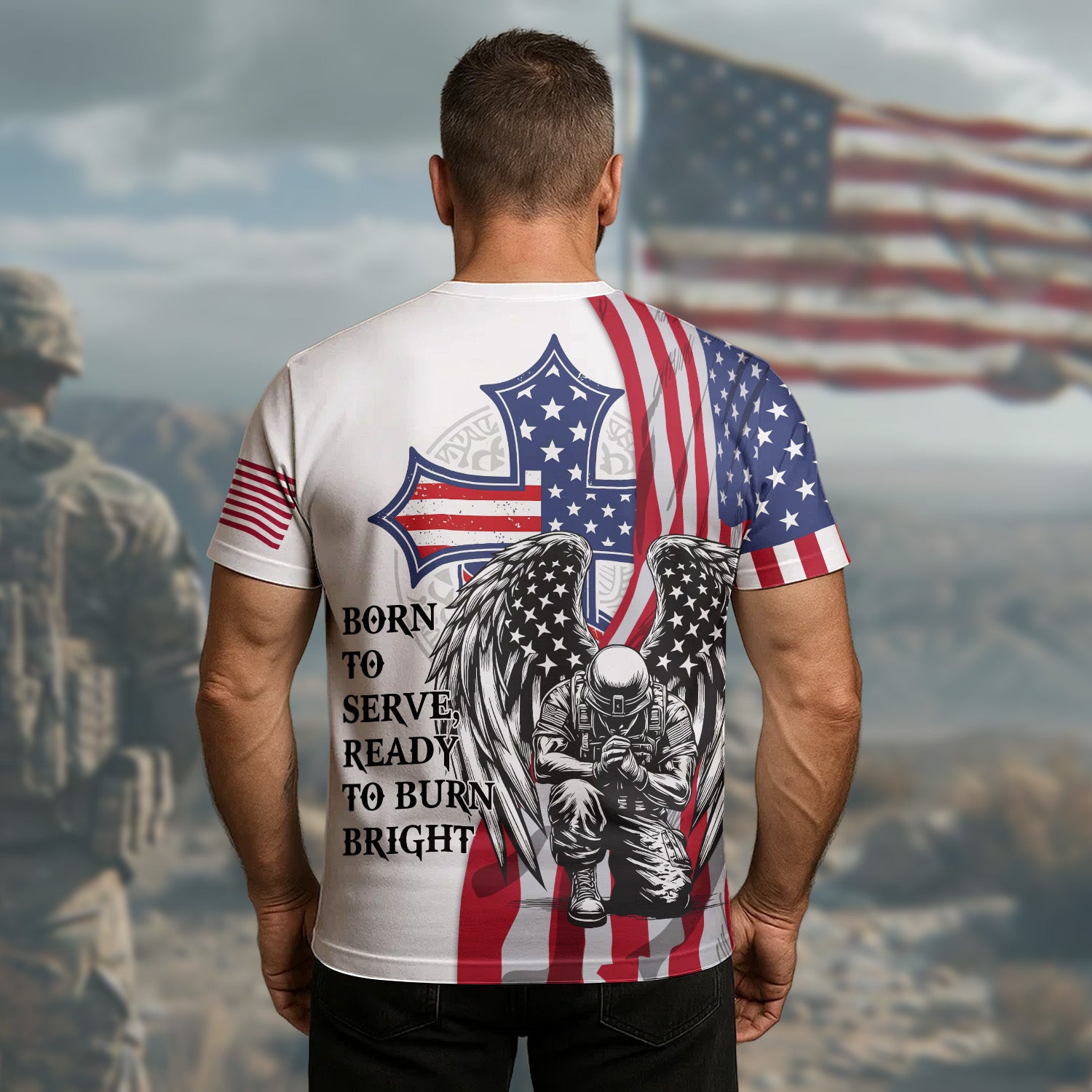 Stand for the Flag Kneel for the Fallen One Nation Under God United in Honor and Freedom All-over Print T-Shirt