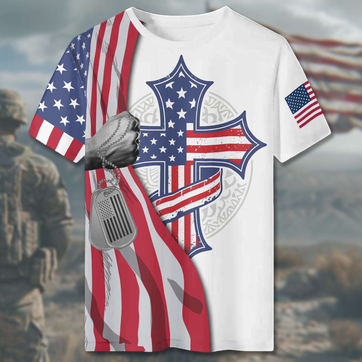 Stand for the Flag Kneel for the Fallen One Nation Under God United in Honor and Freedom All-over Print T-Shirt