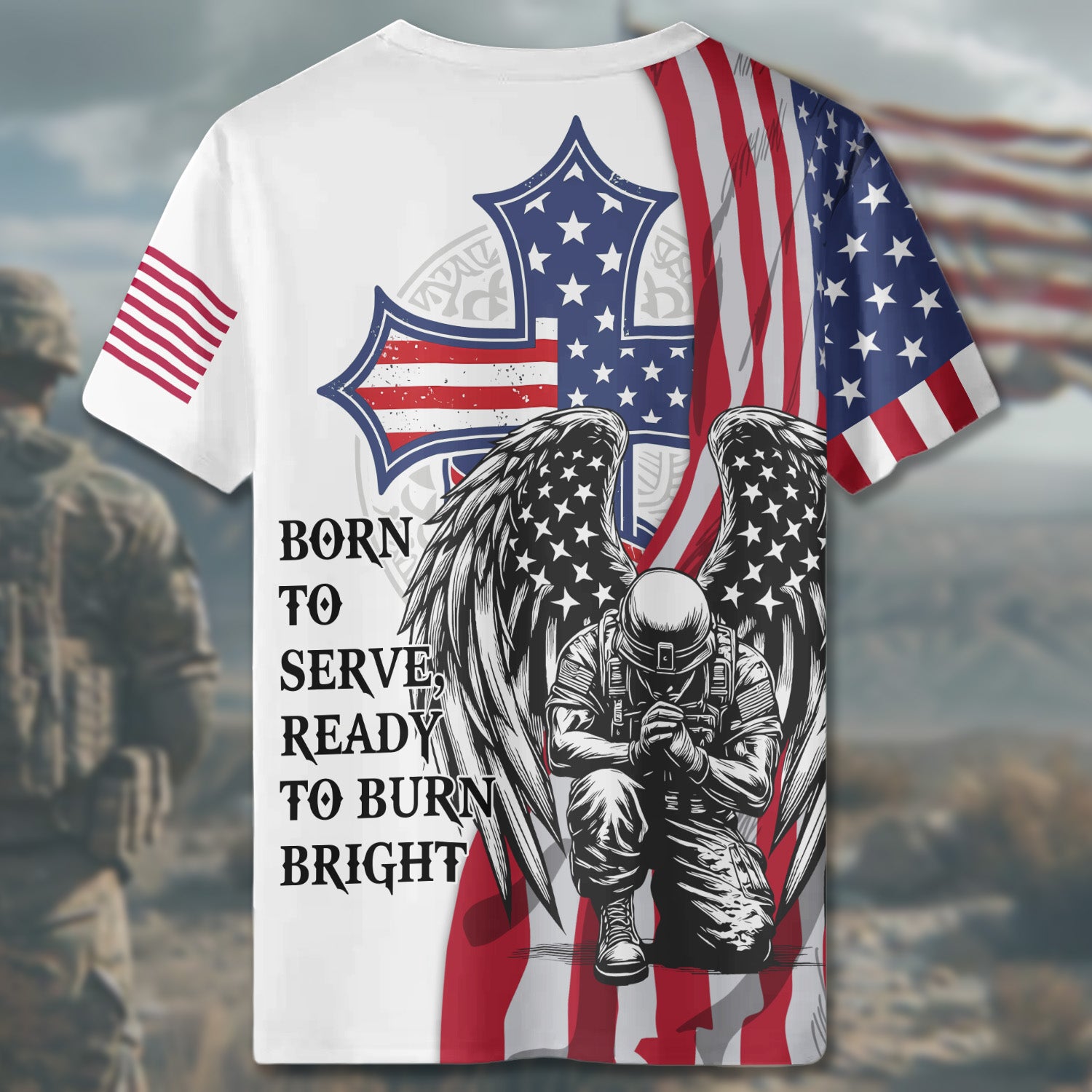 Stand for the Flag Kneel for the Fallen One Nation Under God United in Honor and Freedom All-over Print T-Shirt