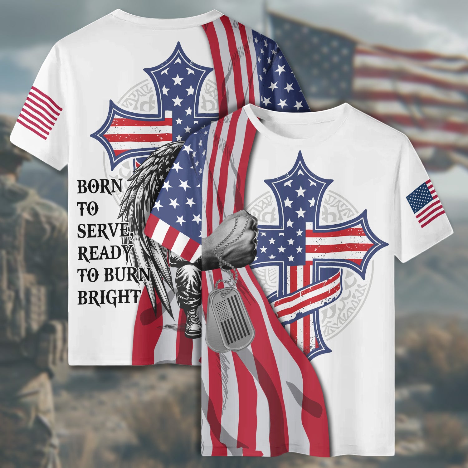 Stand for the Flag Kneel for the Fallen One Nation Under God United in Honor and Freedom All-over Print T-Shirt