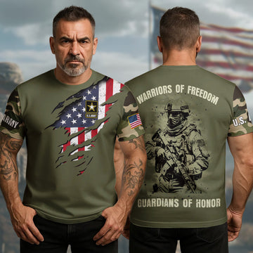 Warriors of Freedom Guardians of Honor Proud Veterans Who Serve with Courage and Integrity All-over Print T-Shirt