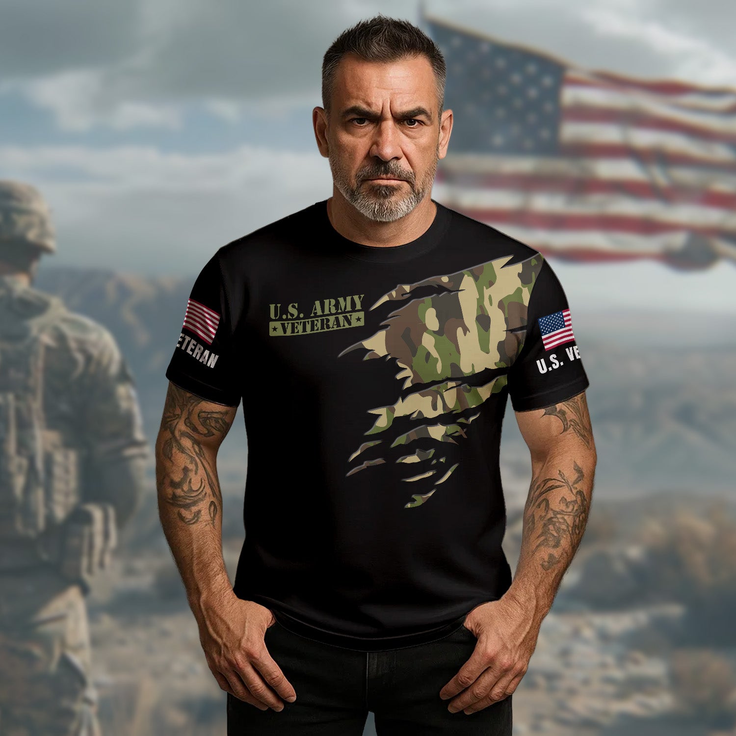 My Time in Uniform Is Over But Being a Veteran Never Ends Pride Duty and Lifelong Honor All-over Print T-Shirt