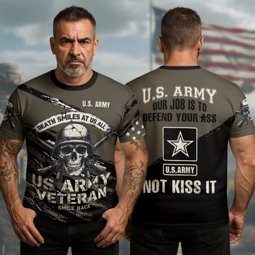 Death Smiles at Us All U.S. Army Veteran Smile Back Our Job Is to Defend Not to Appease All-over Print T-Shirt