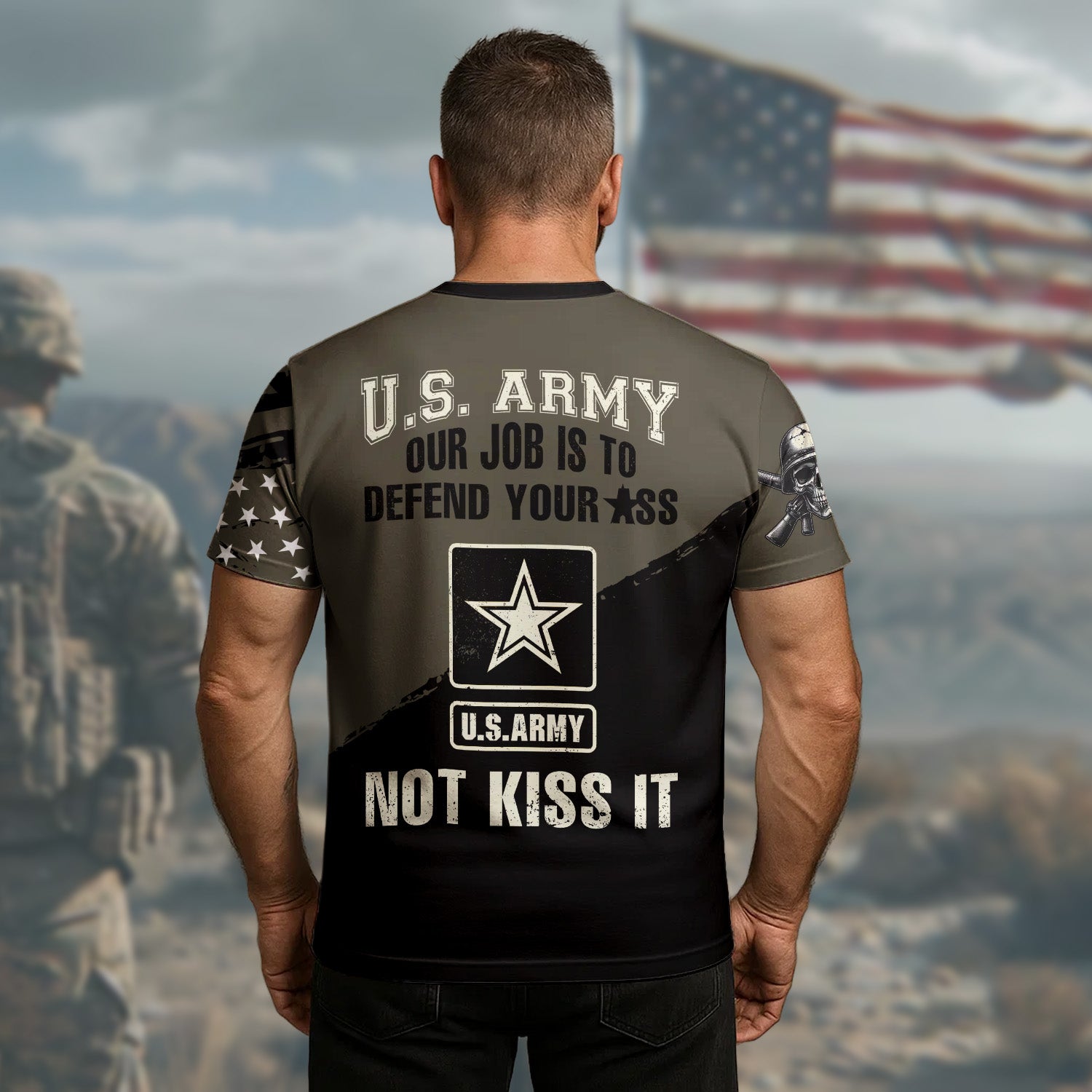 Death Smiles at Us All U.S. Army Veteran Smile Back Our Job Is to Defend Not to Appease All-over Print T-Shirt