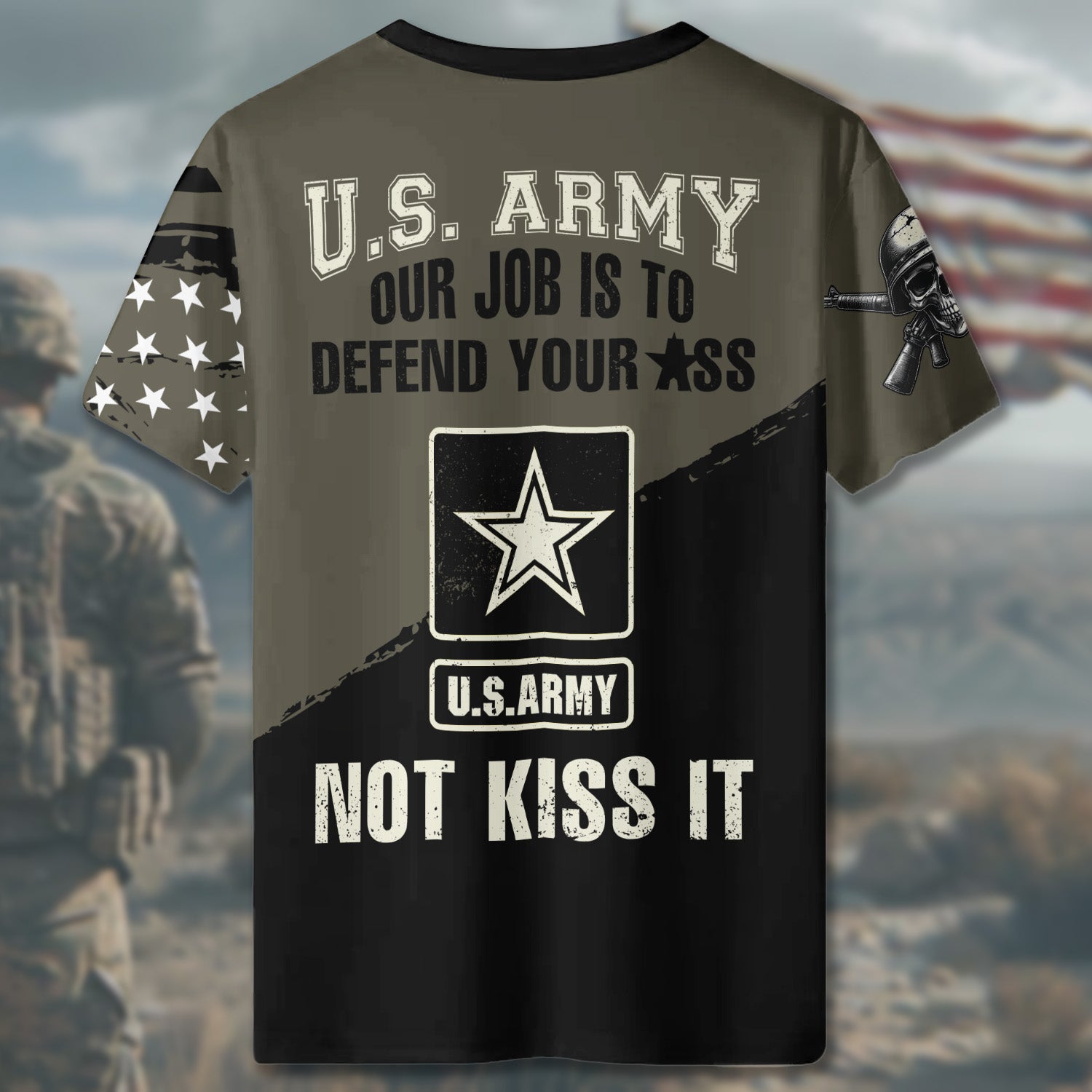 Death Smiles at Us All U.S. Army Veteran Smile Back Our Job Is to Defend Not to Appease All-over Print T-Shirt