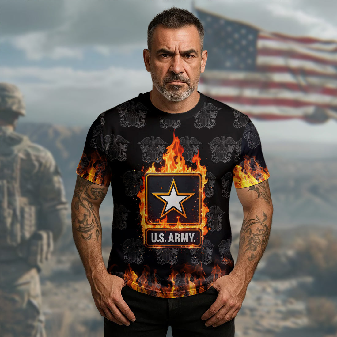 Born to Serve Ready to Burn Bright Proud Veteran Spirit Fueled by Duty Honor and Sacrifice All-over Print T-Shirt