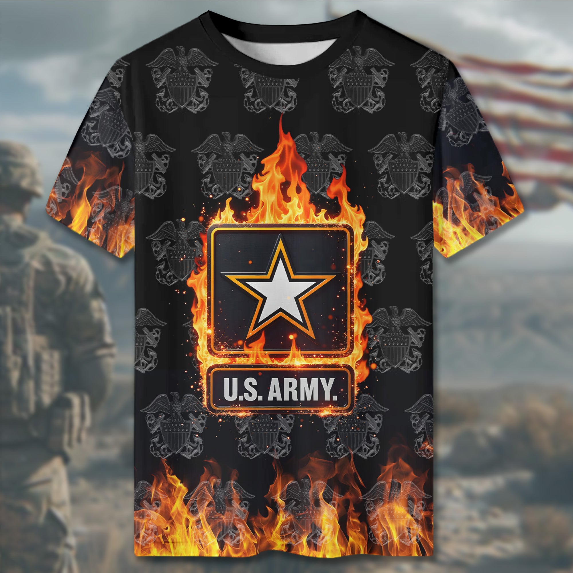 Born to Serve Ready to Burn Bright Proud Veteran Spirit Fueled by Duty Honor and Sacrifice All-over Print T-Shirt
