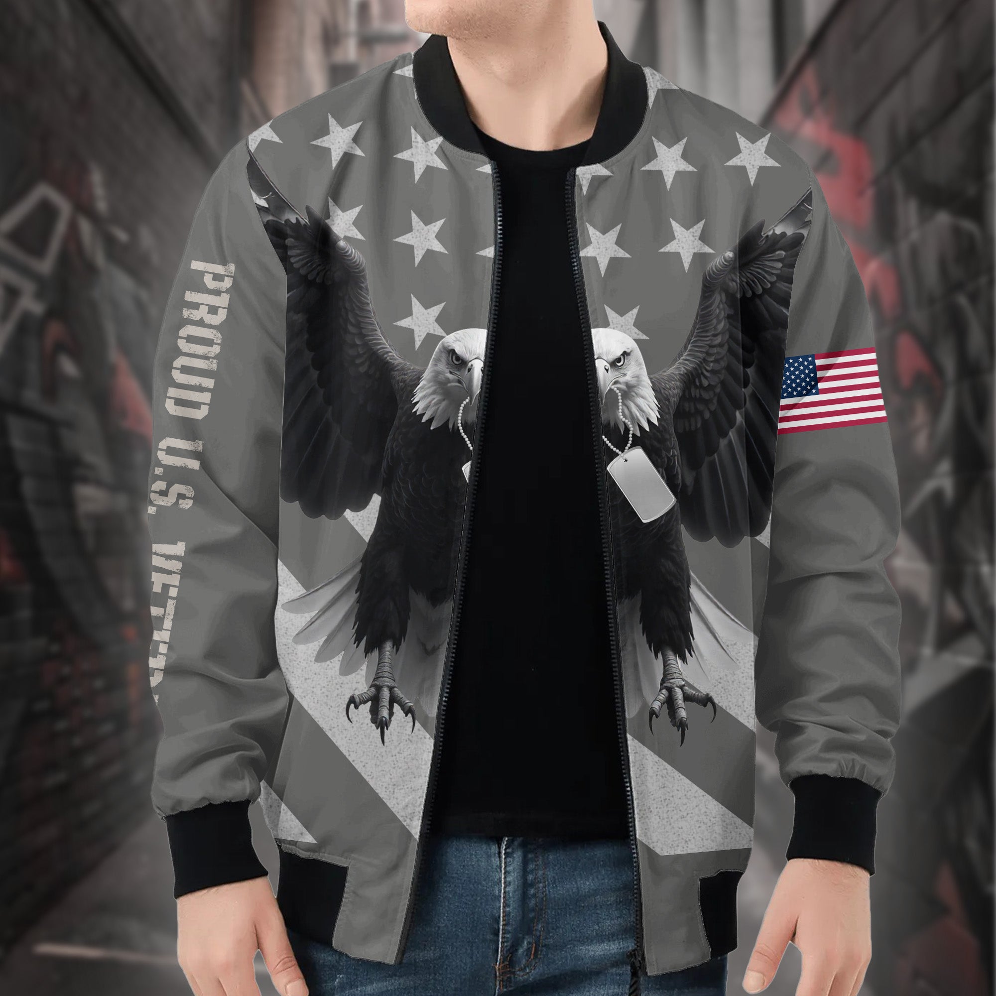Proud U.S. Veteran Honoring Service Sacrifice and the Unbreakable Spirit of American Heroes All-over Print Bomber Jacket