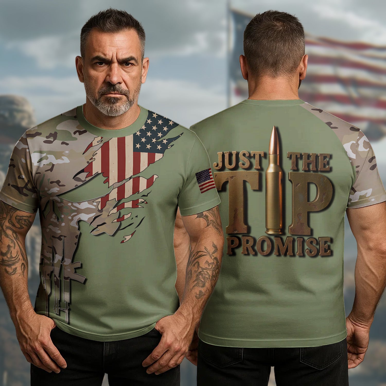 Just the Tip I Promise Veteran Humor Bold Attitude with a Military Twist and No Apologies All-over Print T-Shirt