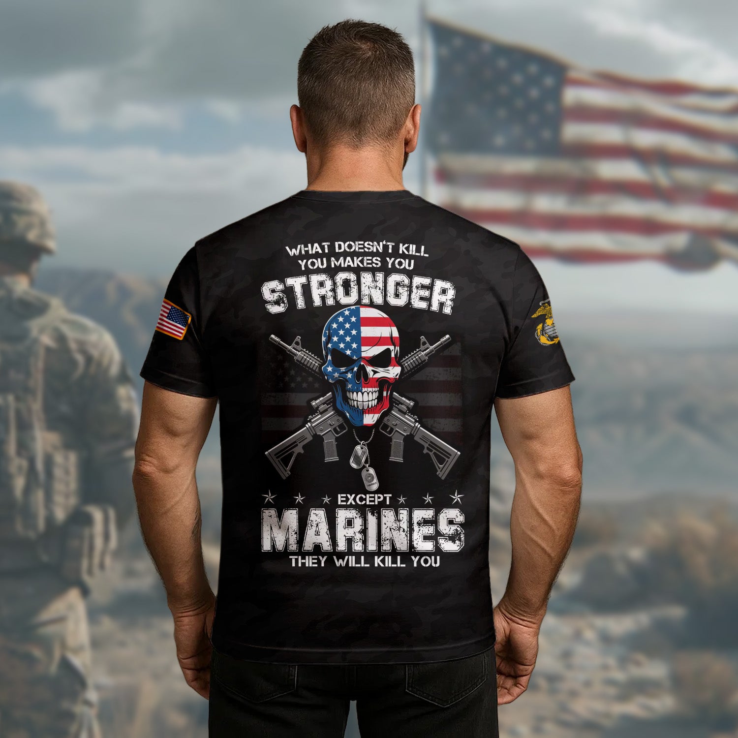 What Doesn’t Kill You Makes You Stronger Except Marines They Will Kill You Veteran Humor Bold All-over Print T-Shirt