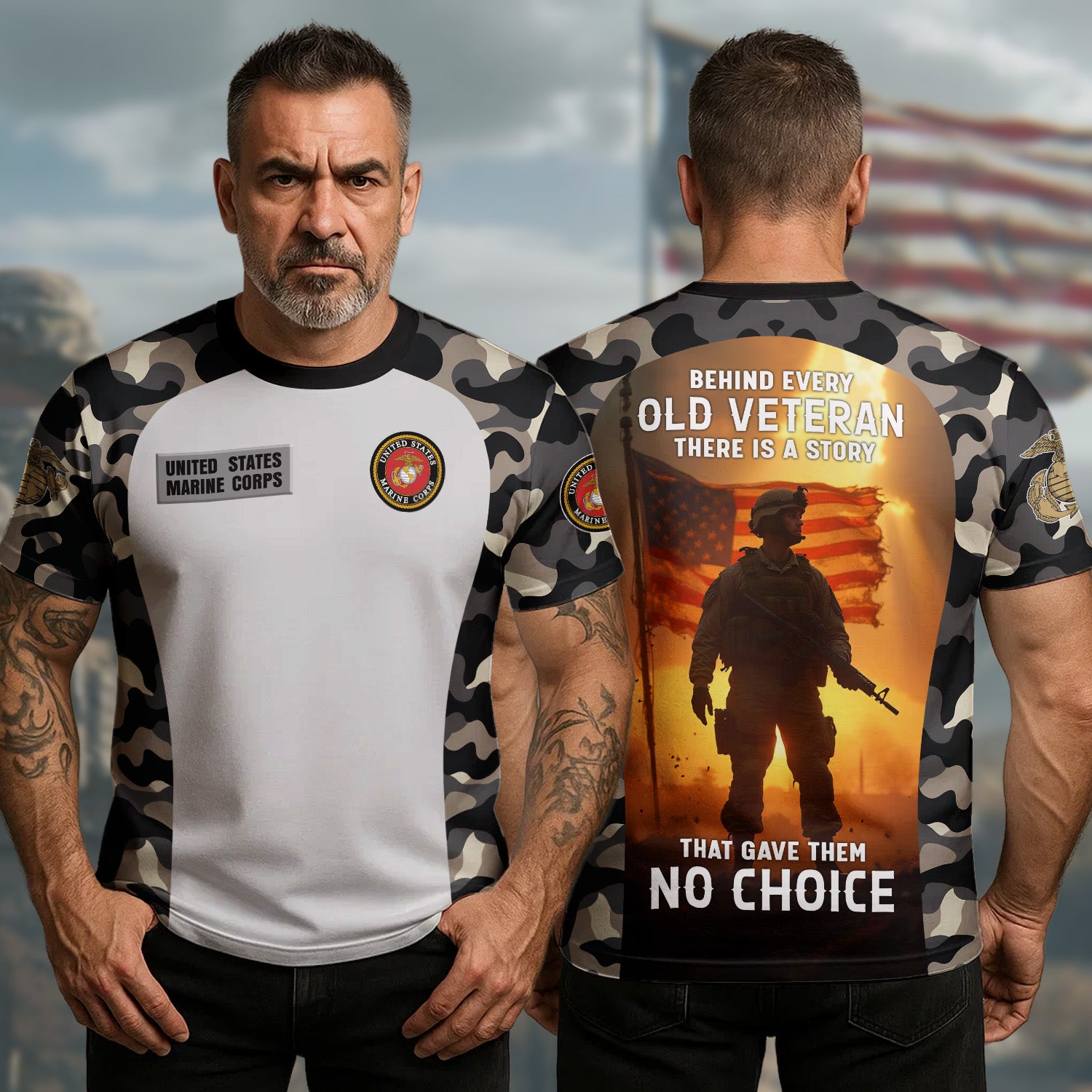 Behind Every Old Veteran Lies a Story That Gave Them No Choice Only Courage and Sacrifice All-over Print T-Shirt