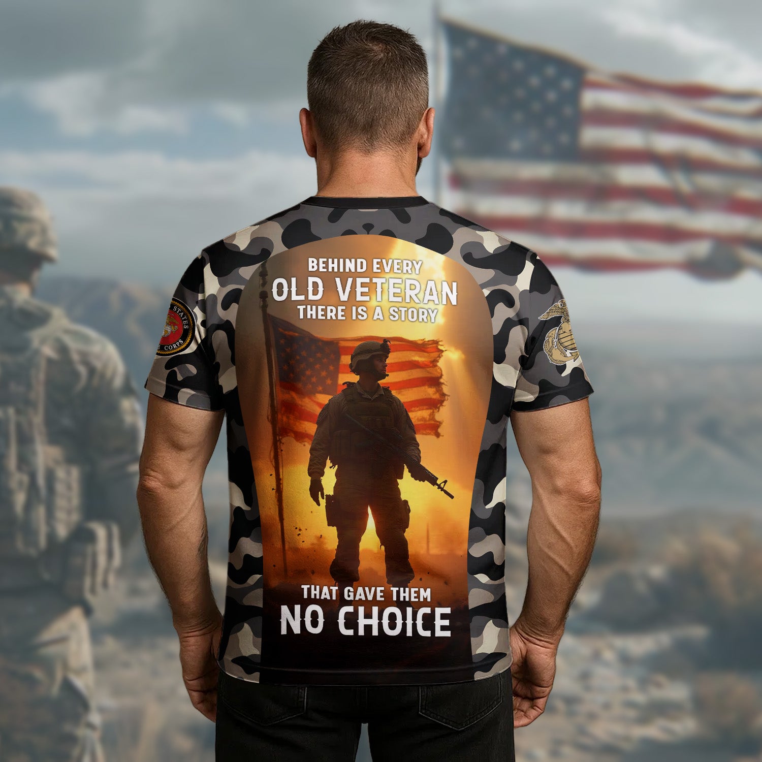 Behind Every Old Veteran Lies a Story That Gave Them No Choice Only Courage and Sacrifice All-over Print T-Shirt