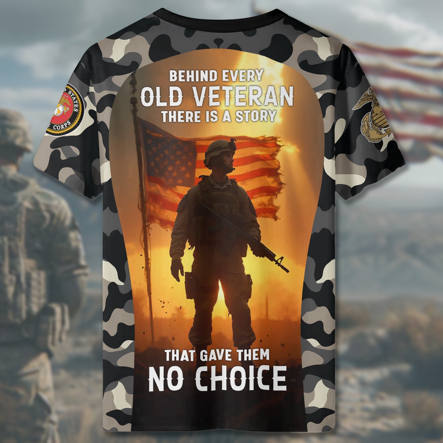 Behind Every Old Veteran Lies a Story That Gave Them No Choice Only Courage and Sacrifice All-over Print T-Shirt