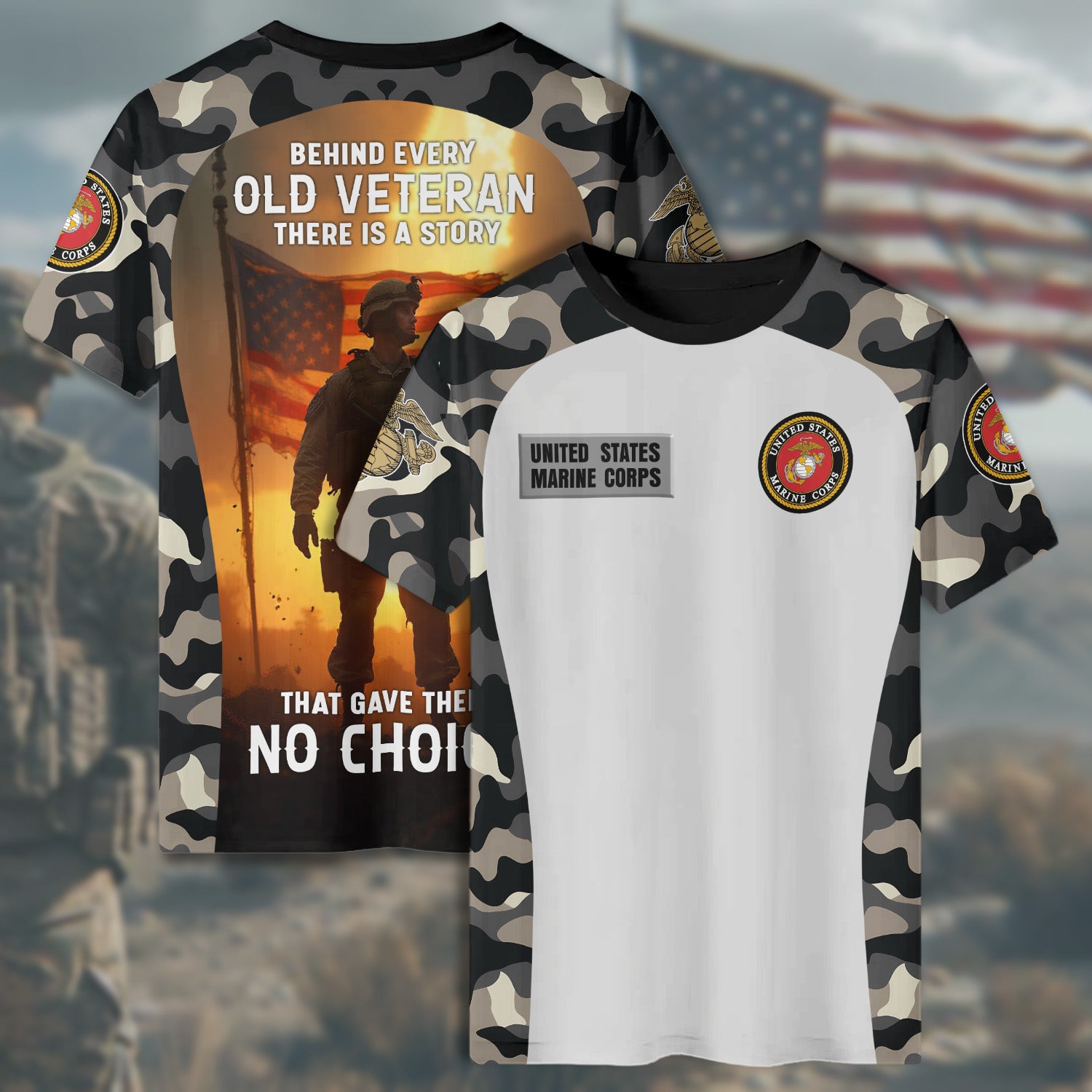 Behind Every Old Veteran Lies a Story That Gave Them No Choice Only Courage and Sacrifice All-over Print T-Shirt