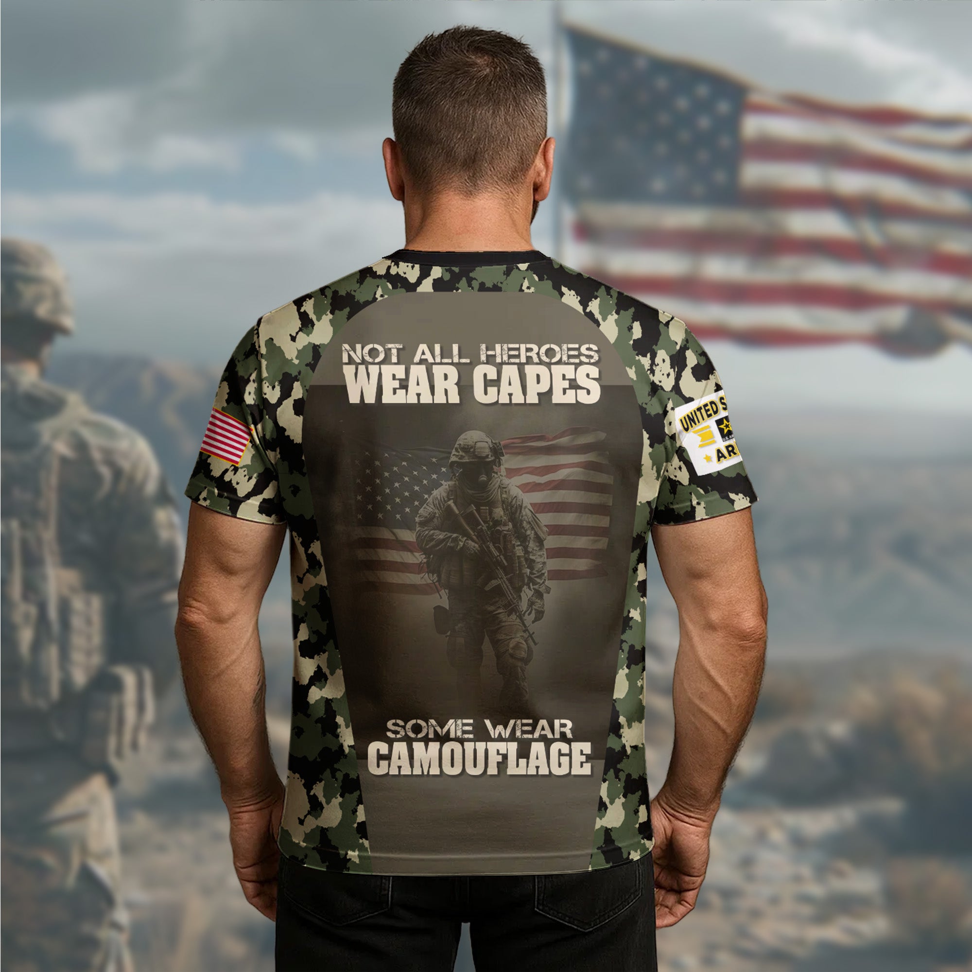 Not All Heroes Wear Capes Some Wear Camouflage Proud Military Veteran Tribute to Real Heroes All-over Print T-Shirt