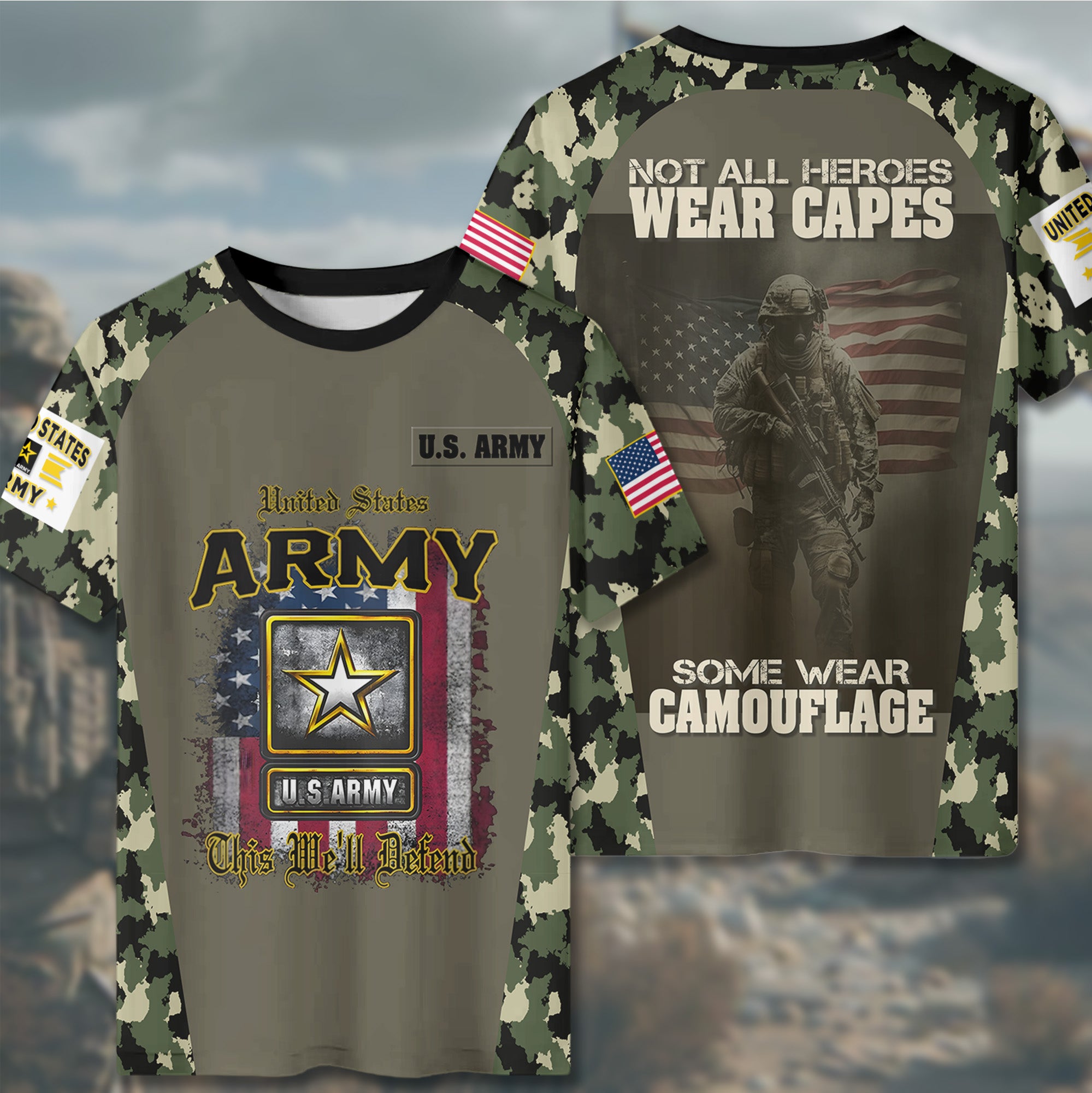 Not All Heroes Wear Capes Some Wear Camouflage Proud Military Veteran Tribute to Real Heroes All-over Print T-Shirt