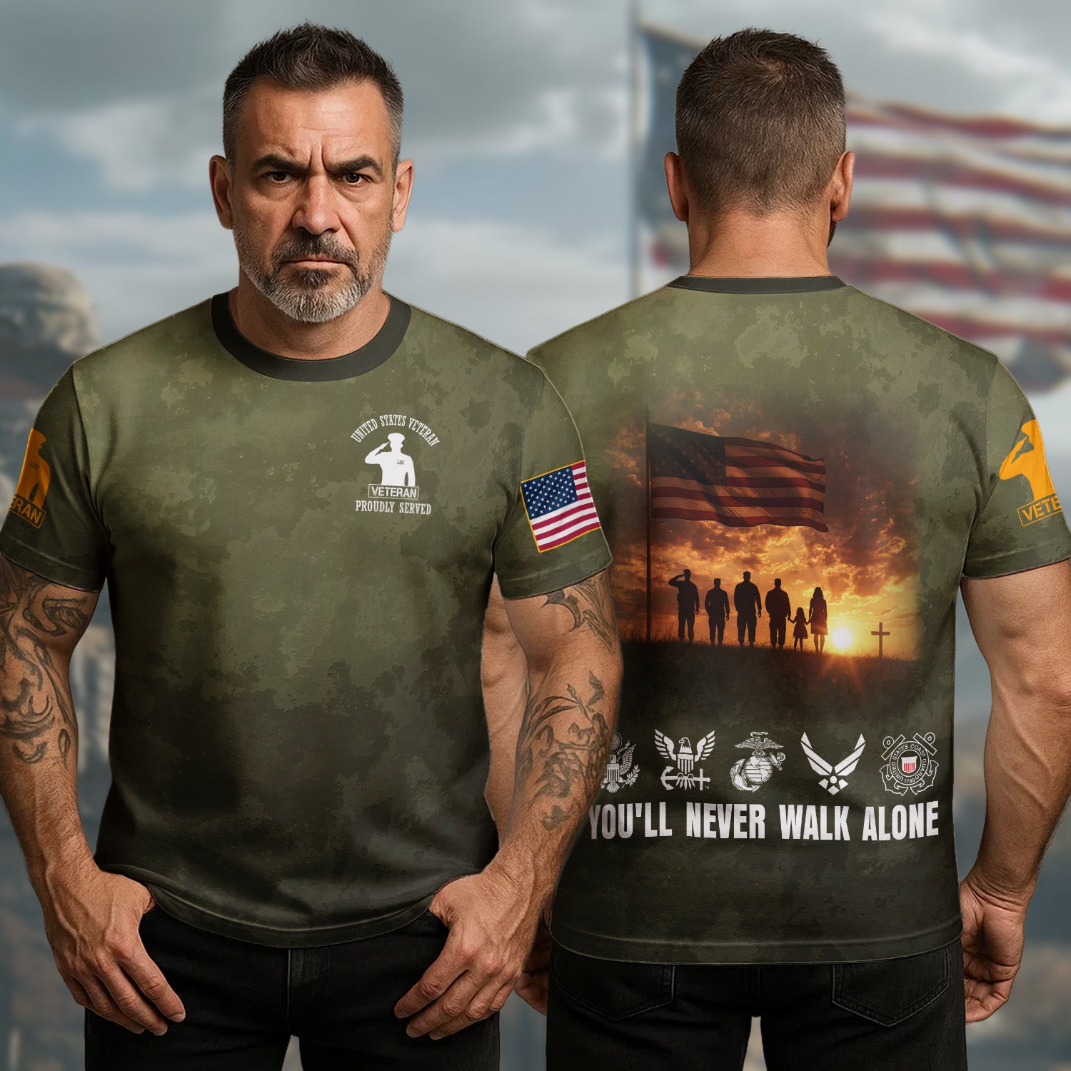 You'll Never Walk Alone Standing Strong with Brotherhood Loyalty and Unbreakable Veteran Spirit All-over Print T-Shirt