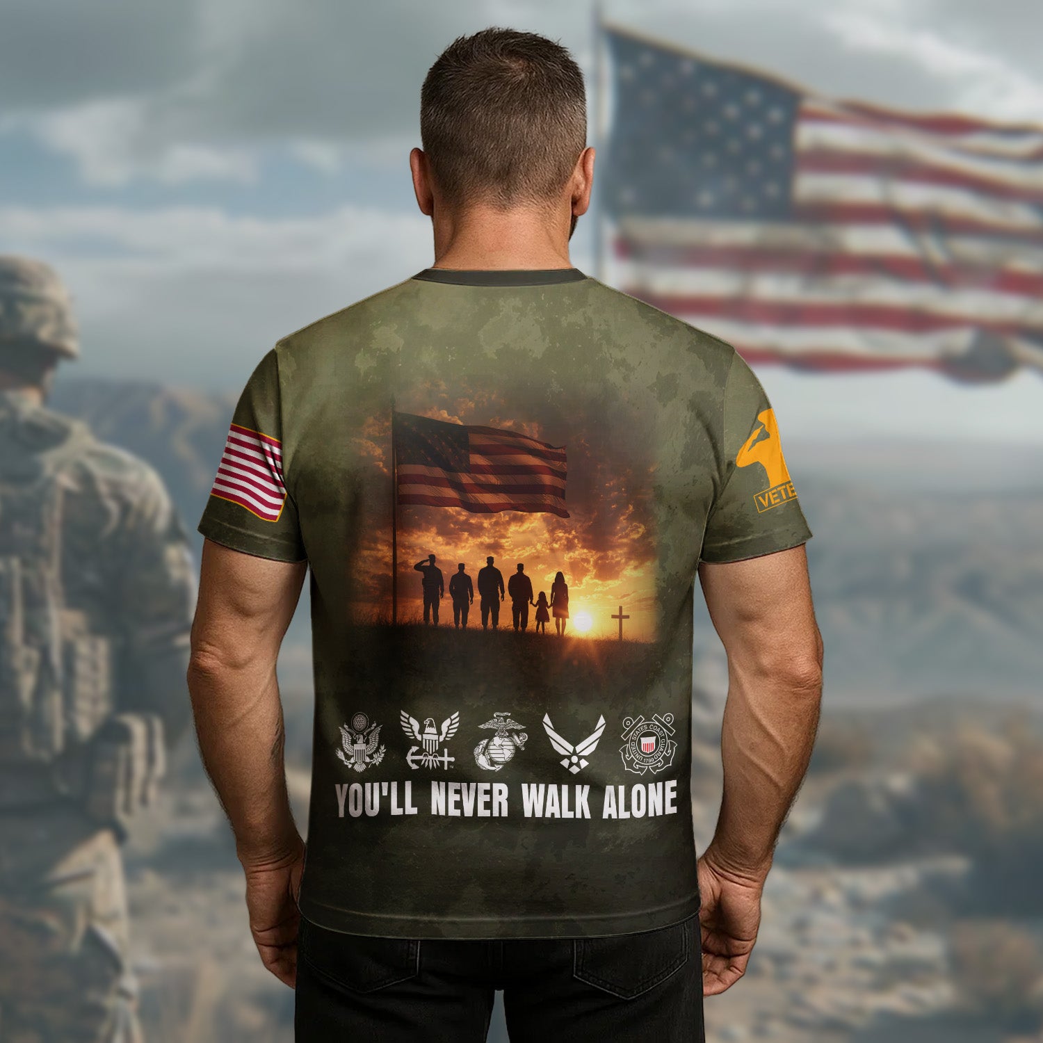 You'll Never Walk Alone Standing Strong with Brotherhood Loyalty and Unbreakable Veteran Spirit All-over Print T-Shirt
