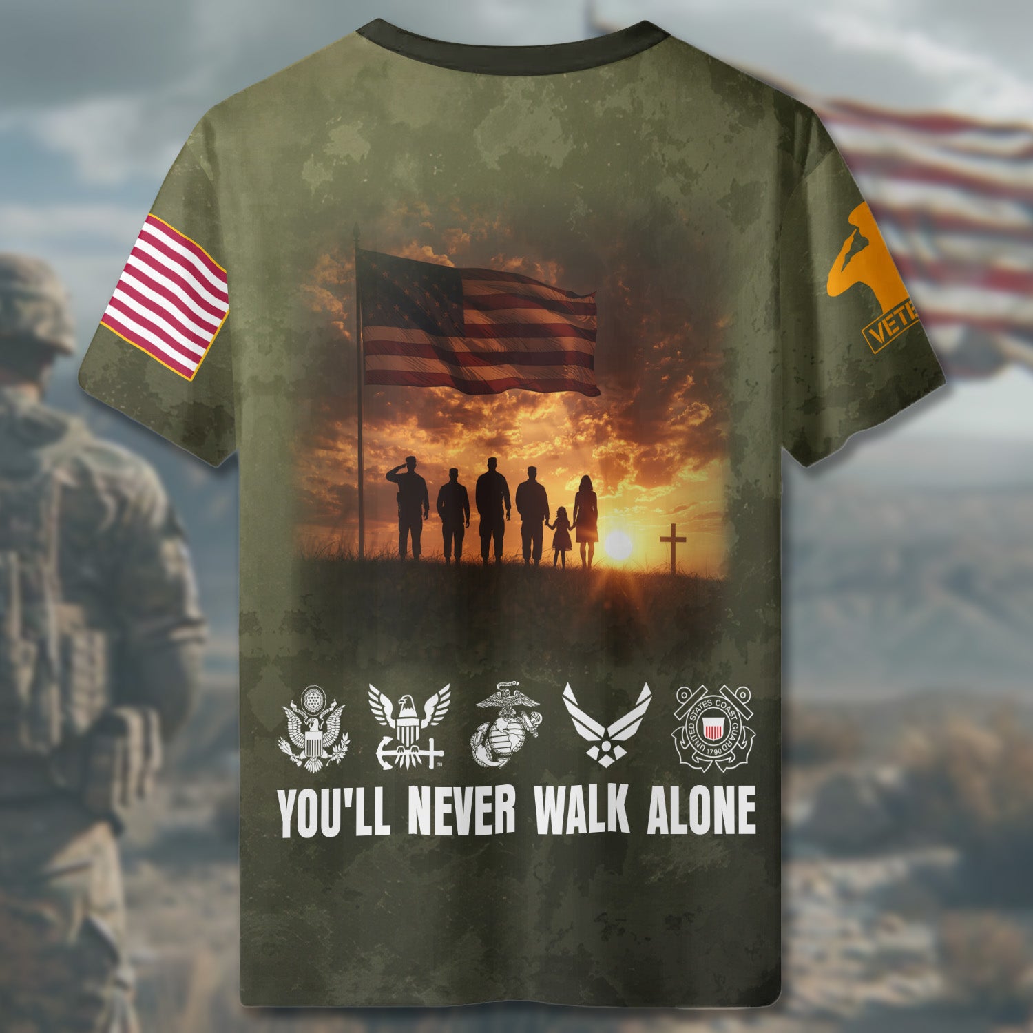 You'll Never Walk Alone Standing Strong with Brotherhood Loyalty and Unbreakable Veteran Spirit All-over Print T-Shirt
