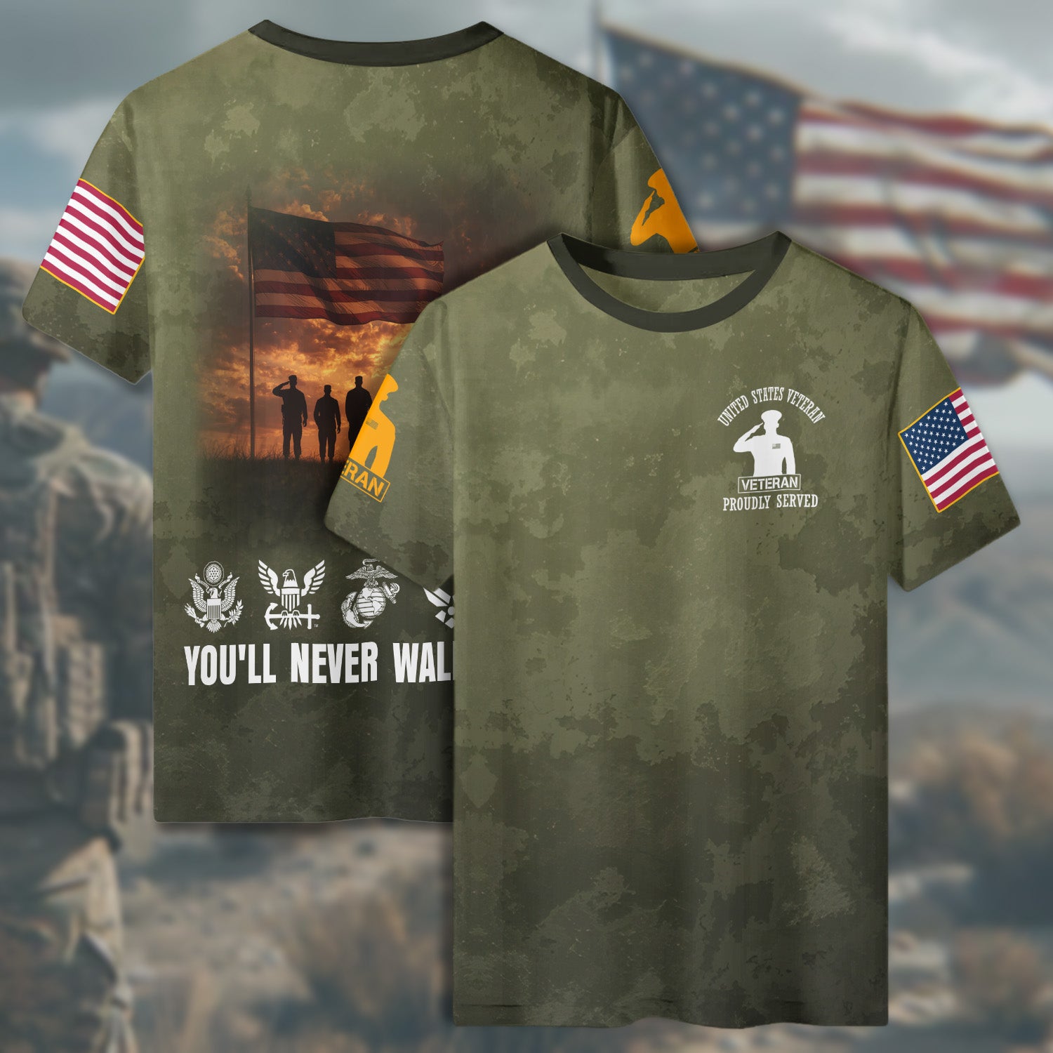 You'll Never Walk Alone Standing Strong with Brotherhood Loyalty and Unbreakable Veteran Spirit All-over Print T-Shirt