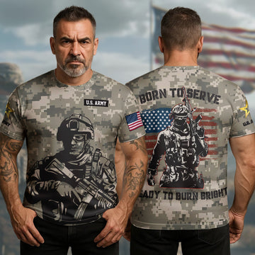 Veteran Born to Serve Ready to Burn Bright Living with Purpose Honor and Unshakable Pride All-over Print T-Shirt