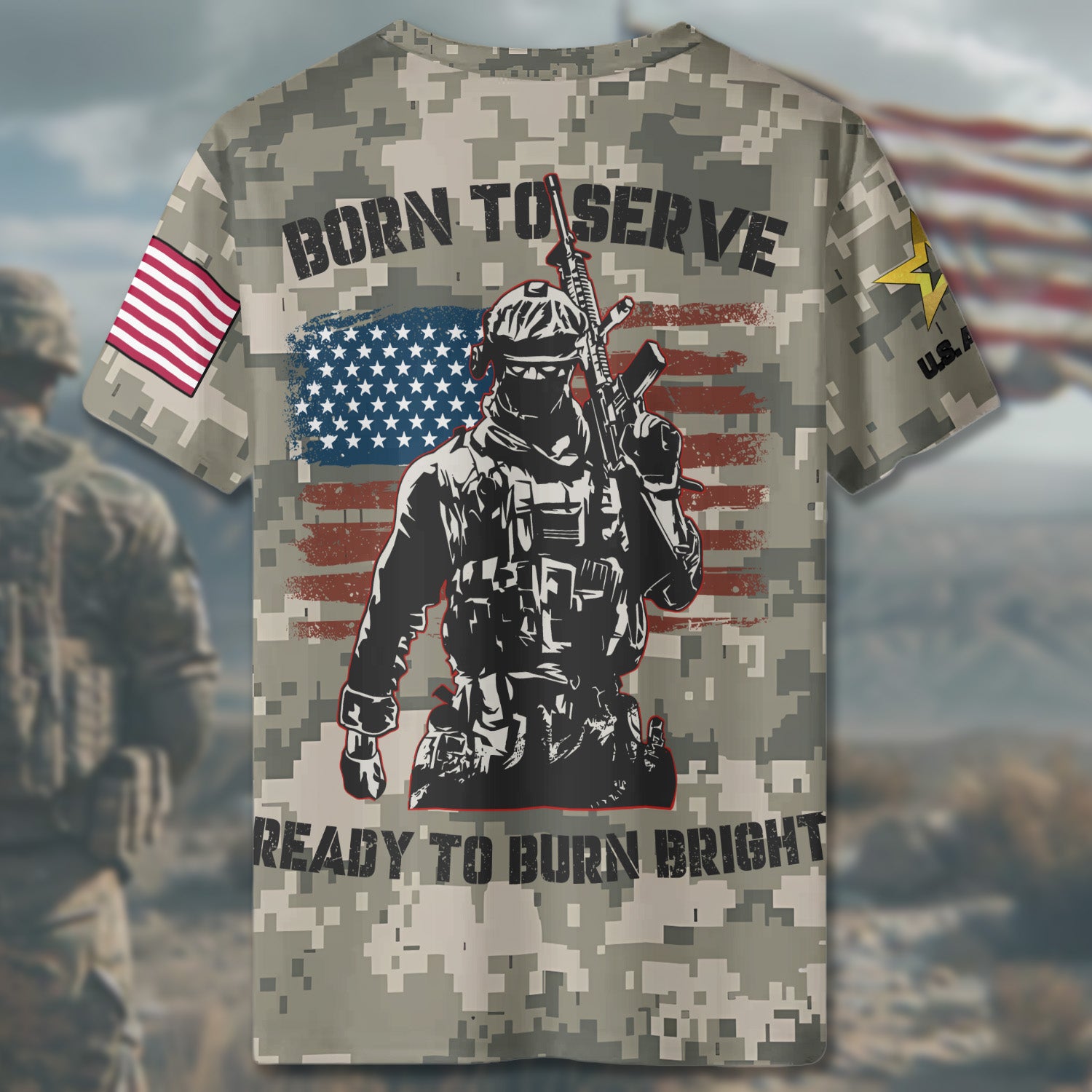 Veteran Born to Serve Ready to Burn Bright Living with Purpose Honor and Unshakable Pride All-over Print T-Shirt