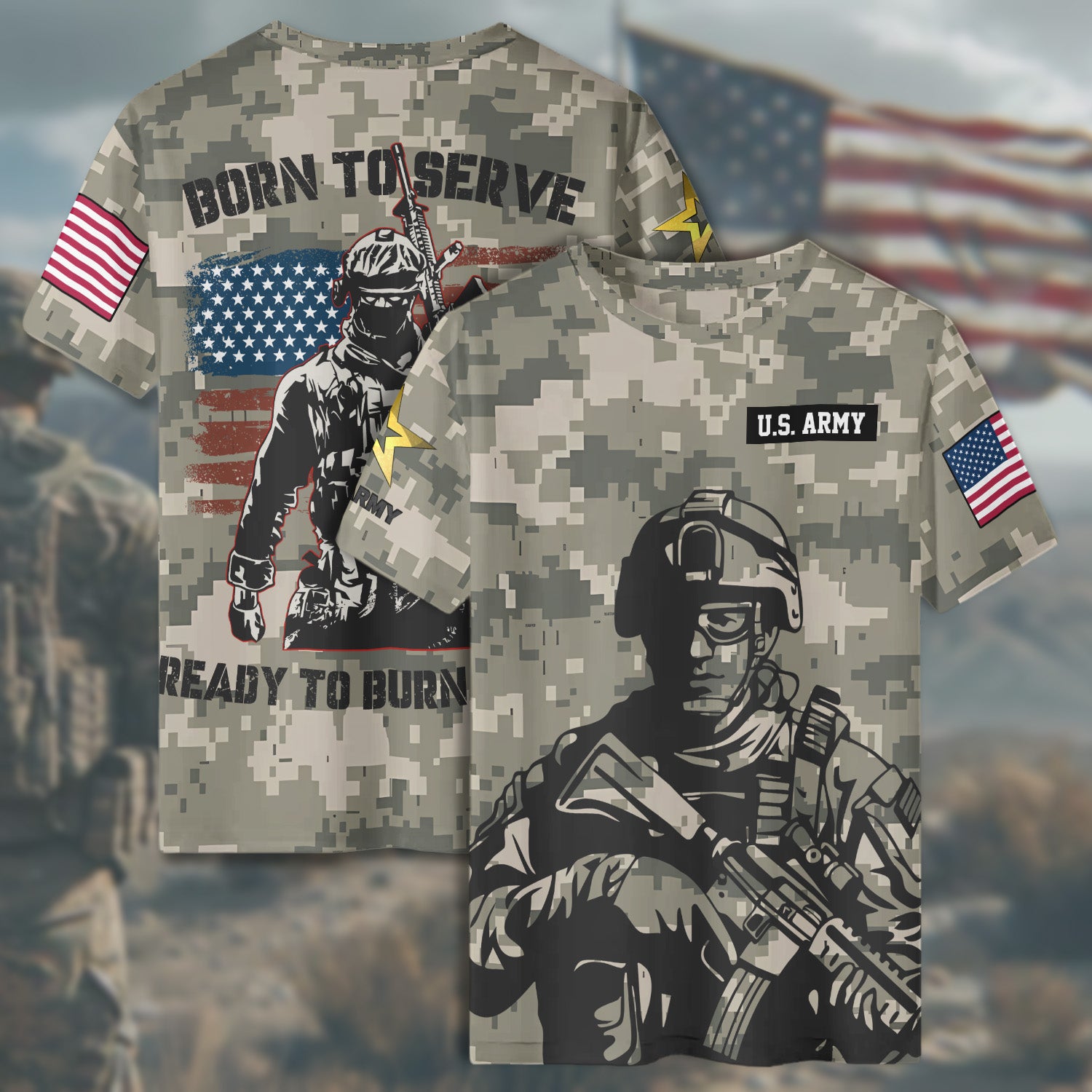 Veteran Born to Serve Ready to Burn Bright Living with Purpose Honor and Unshakable Pride All-over Print T-Shirt