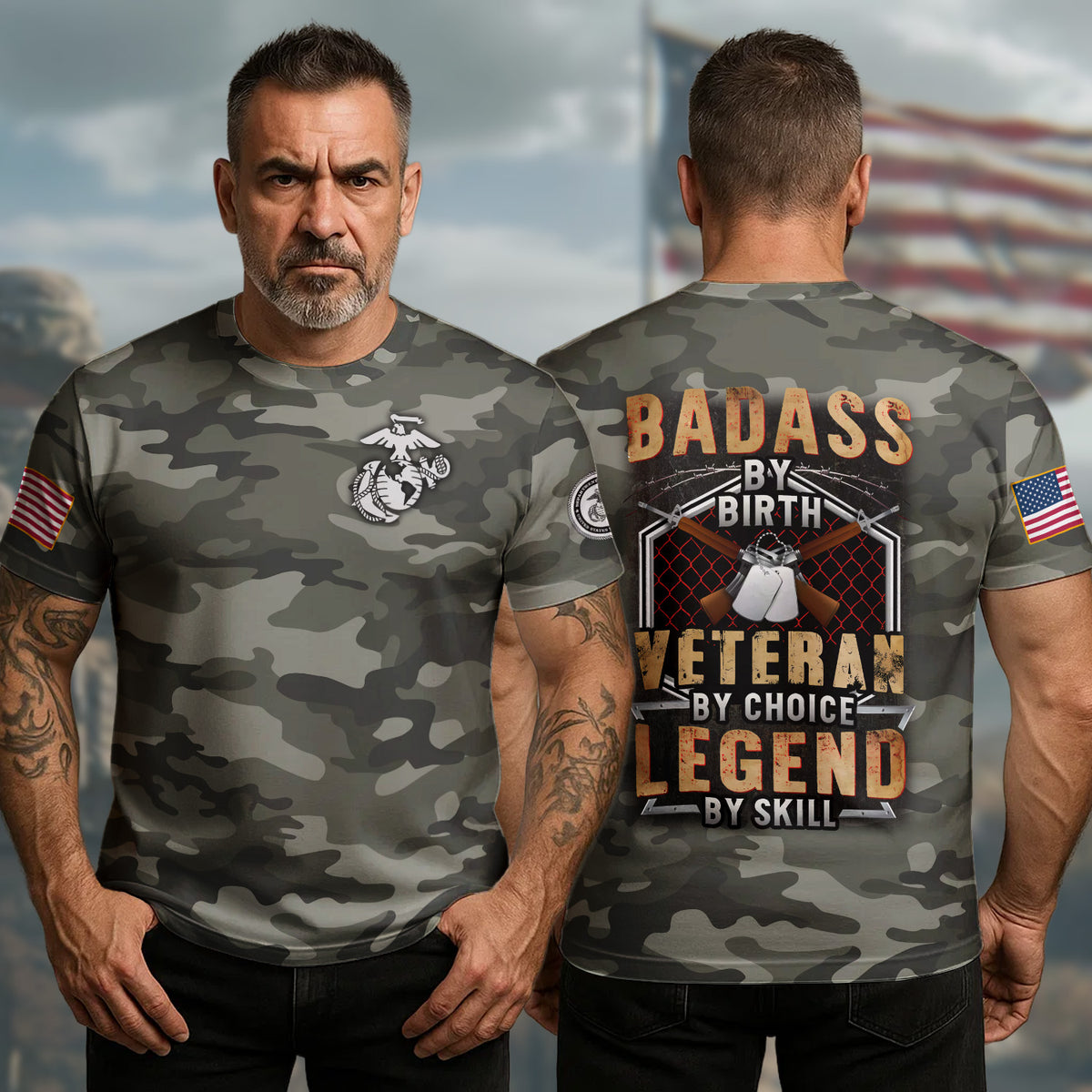 Badass by Birth Veteran by All-over Print T-Shirt Main image