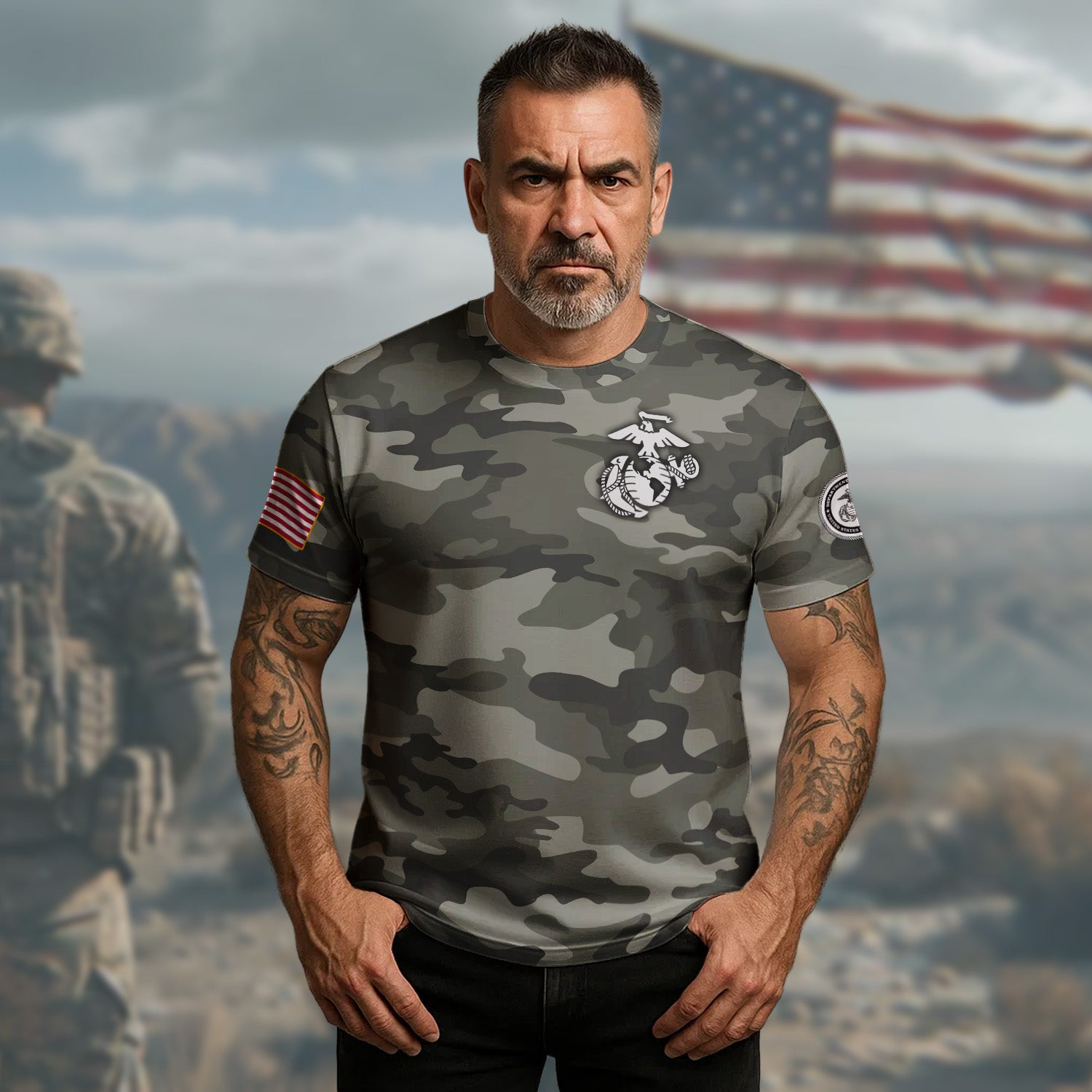 Badass by Birth Veteran by All-over Print T-Shirt Secondary image