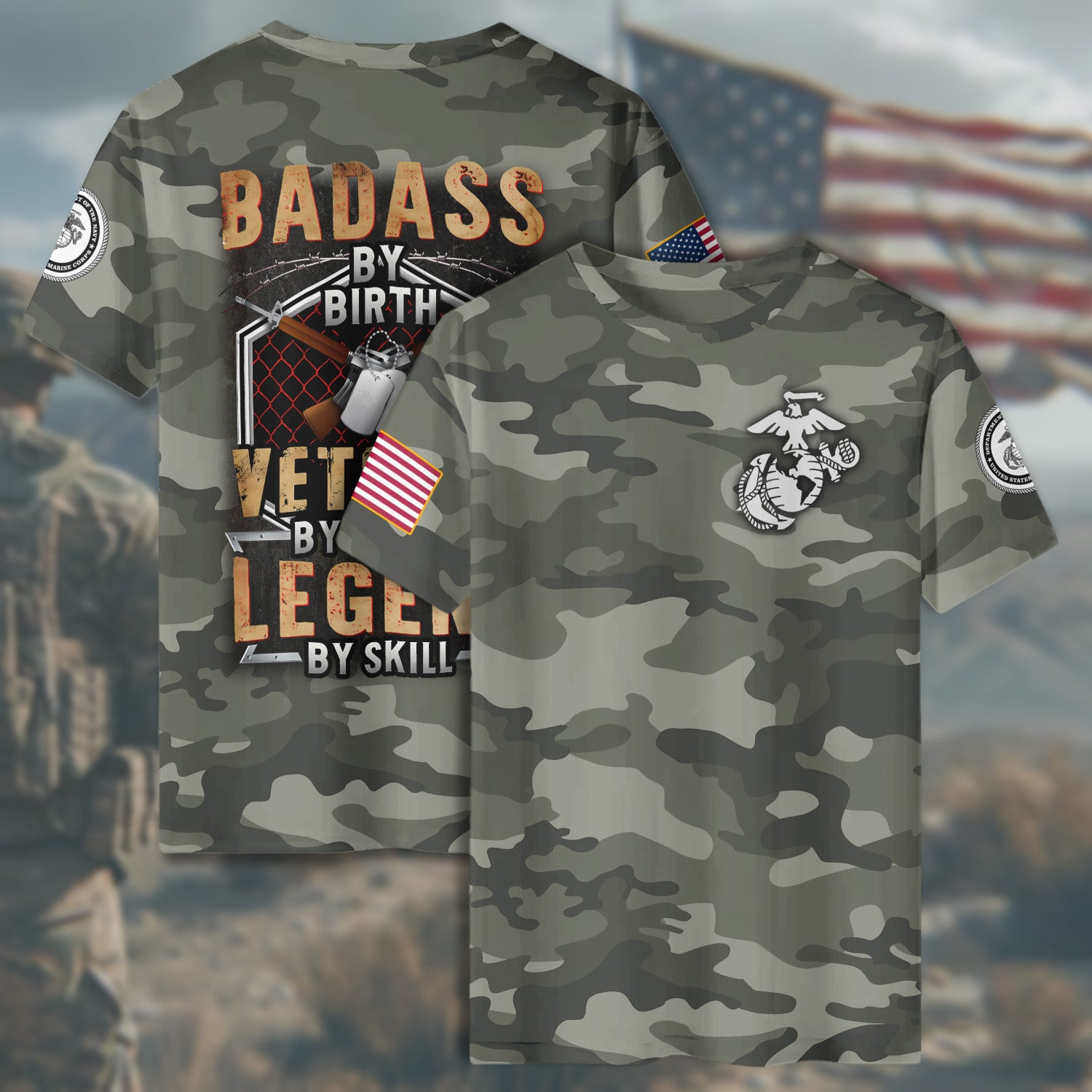 Badass by Birth Veteran by All-over Print T-Shirt