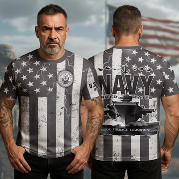 U.S. Navy Veteran Proudly Served with Honor Courage and a Lifelong Commitment to the Sea All-over Print T-Shirt