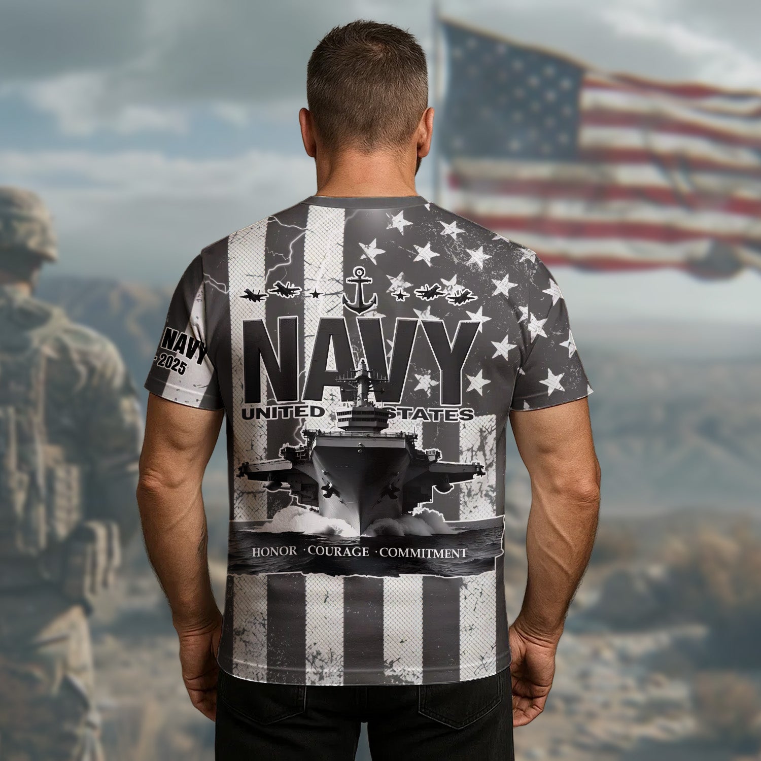 U.S. Navy Veteran Proudly Served with Honor Courage and a Lifelong Commitment to the Sea All-over Print T-Shirt