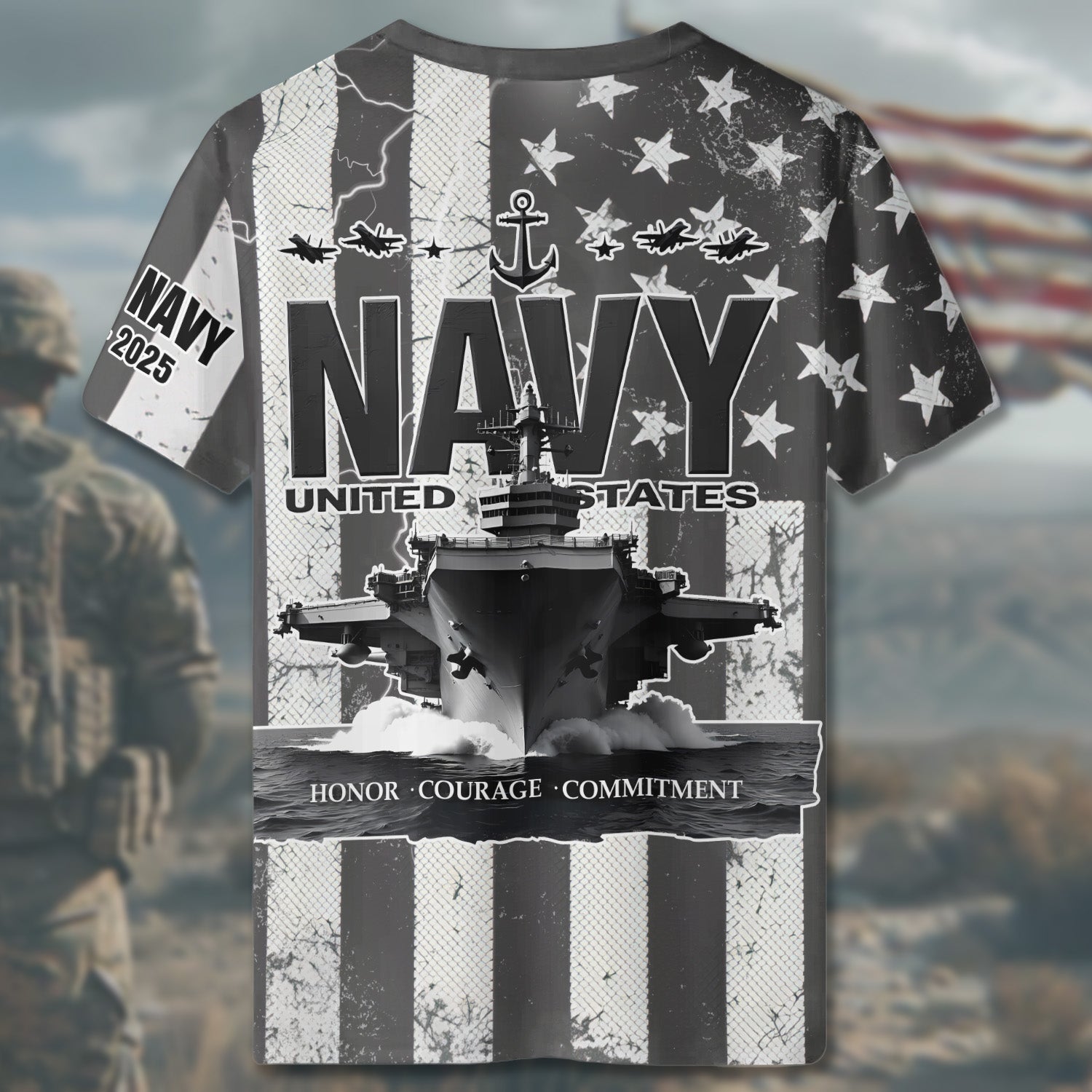 U.S. Navy Veteran Proudly Served with Honor Courage and a Lifelong Commitment to the Sea All-over Print T-Shirt