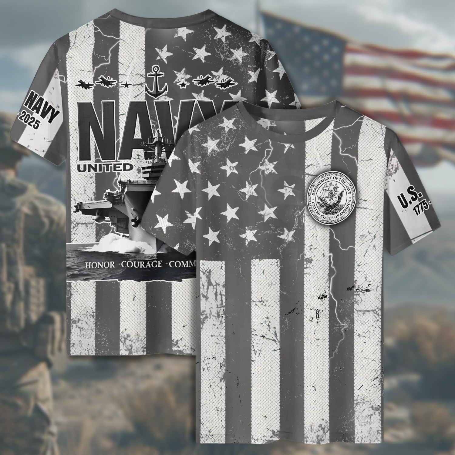 U.S. Navy Veteran Proudly Served with Honor Courage and a Lifelong Commitment to the Sea All-over Print T-Shirt