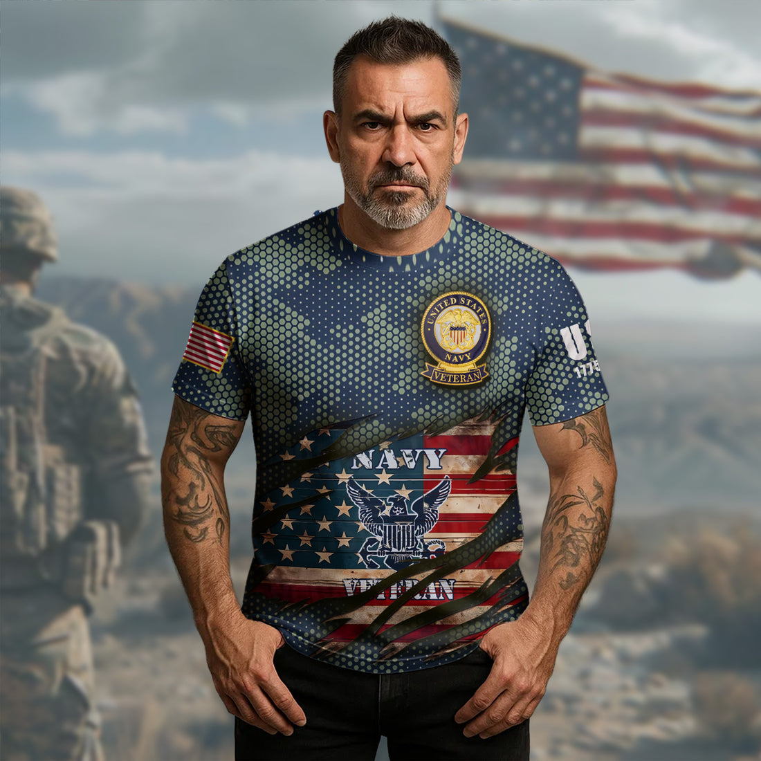 U.S. Navy Veteran Defender of the Seas Proudly Serving with Honor Courage and Commitment All-over Print T-Shirt
