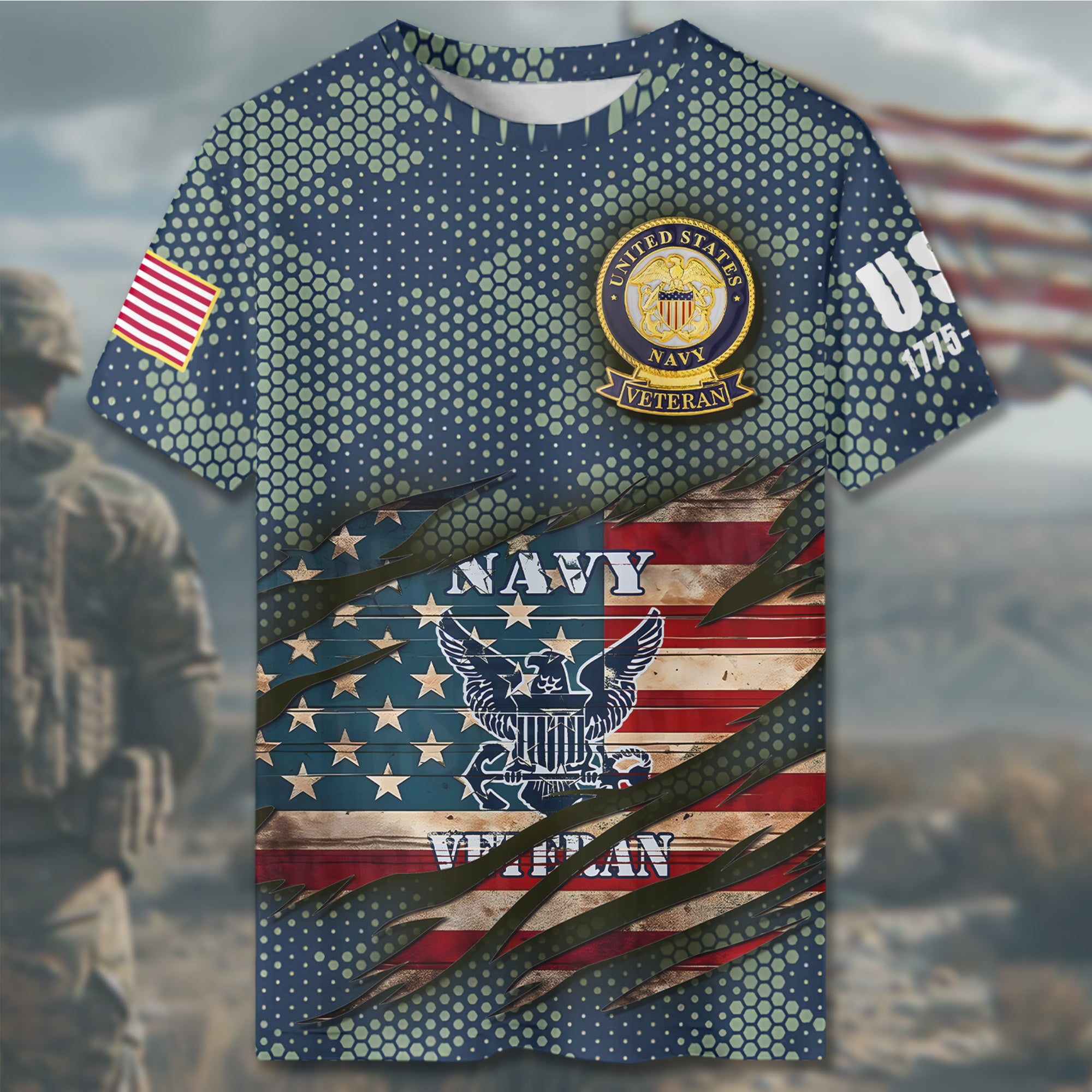 U.S. Navy Veteran Defender of the Seas Proudly Serving with Honor Courage and Commitment All-over Print T-Shirt