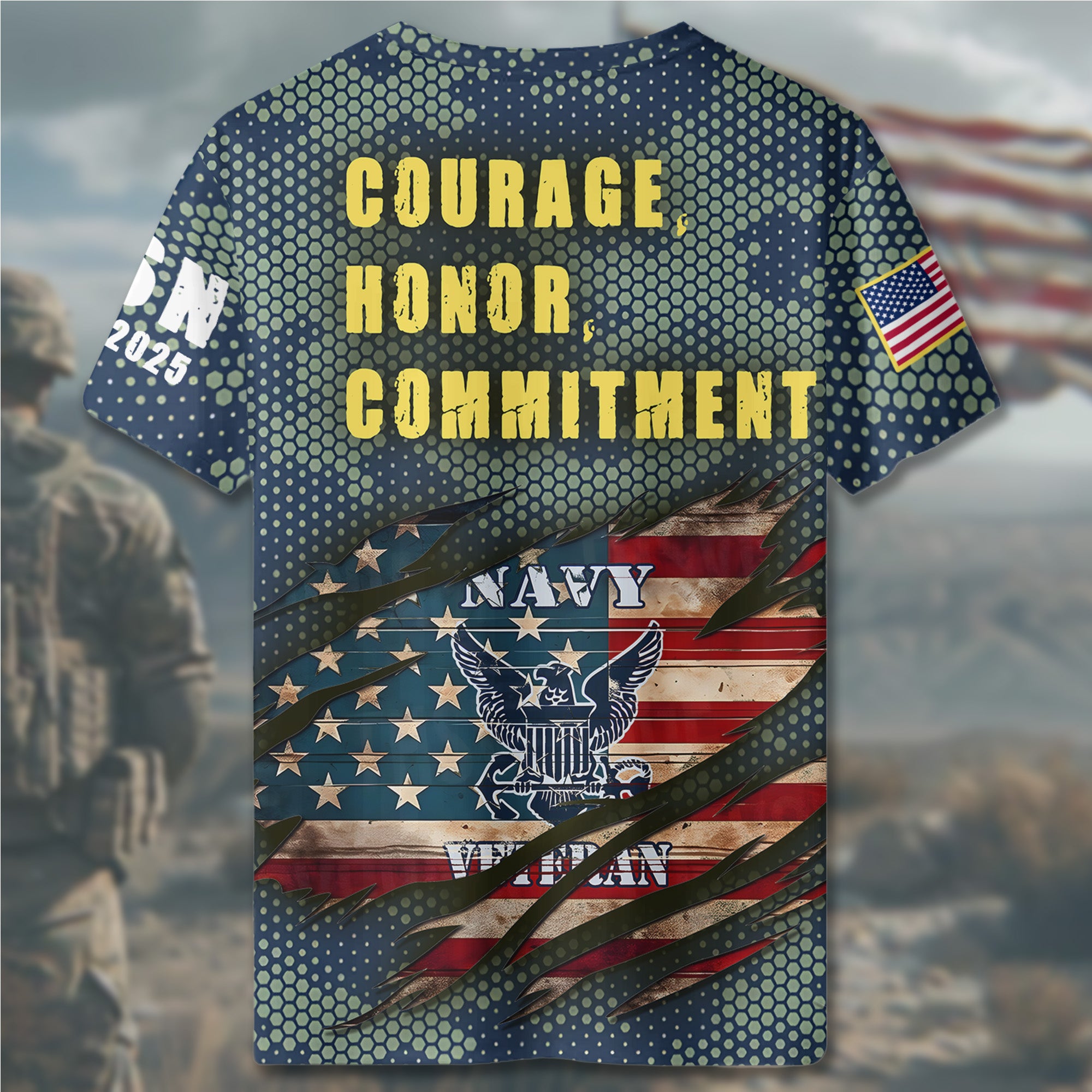 U.S. Navy Veteran Defender of the Seas Proudly Serving with Honor Courage and Commitment All-over Print T-Shirt