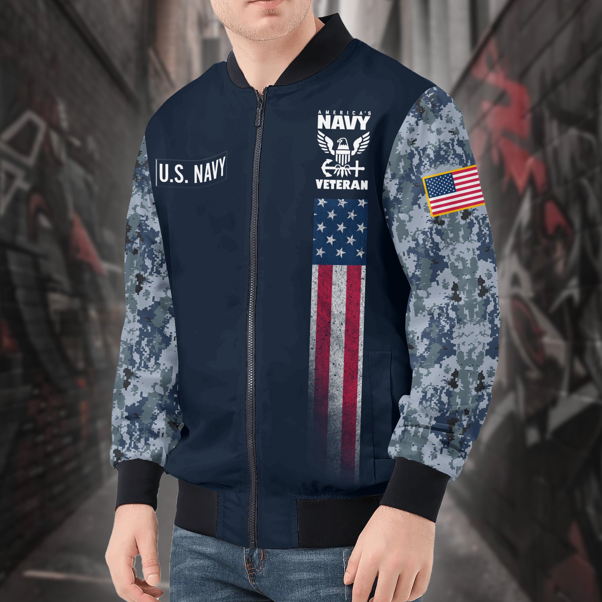 U.S. Navy Strength All-over Print Bomber Jacket