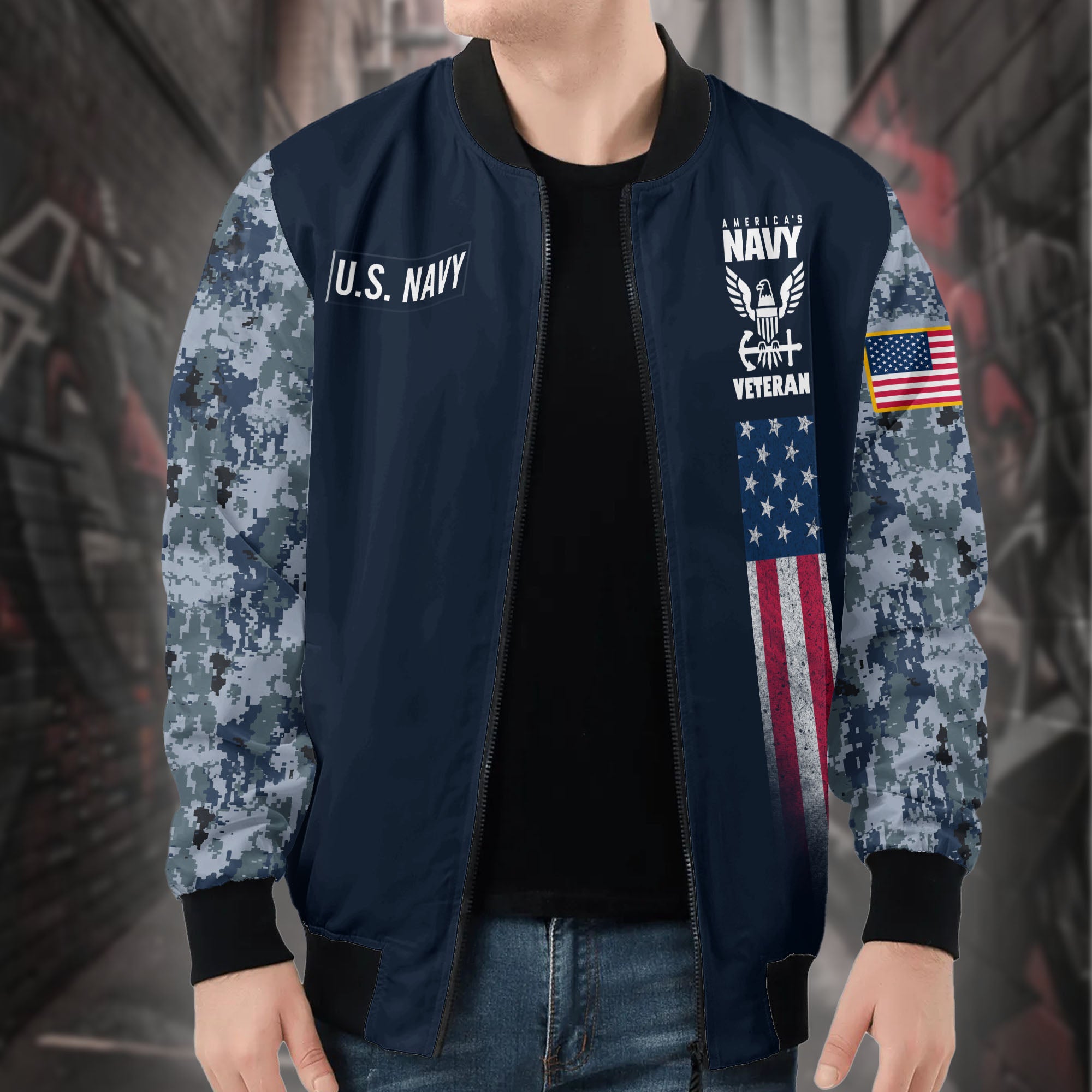 U.S. Navy Strength All-over Print Bomber Jacket