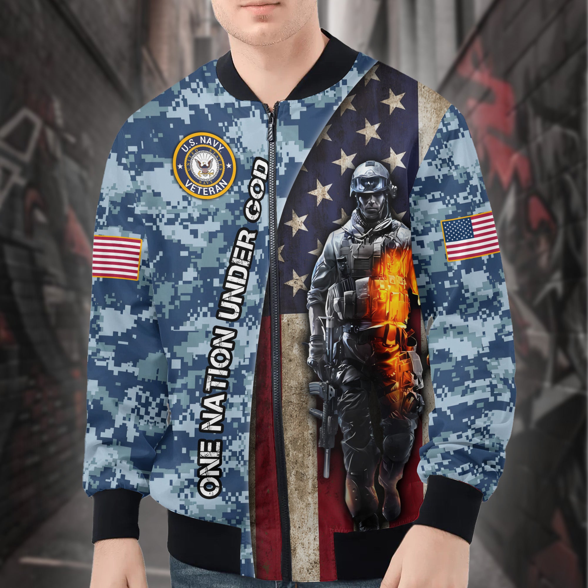 U.S. Navy Grandpa Proud All-over Print Bomber Jacket