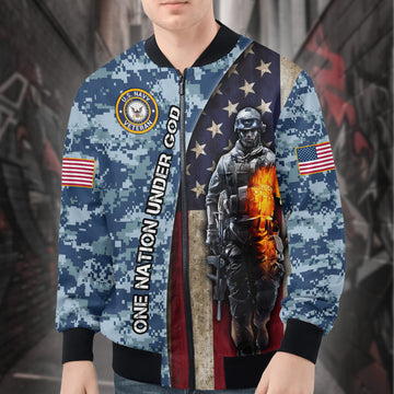 U.S. Navy Grandpa Proud All-over Print Bomber Jacket
