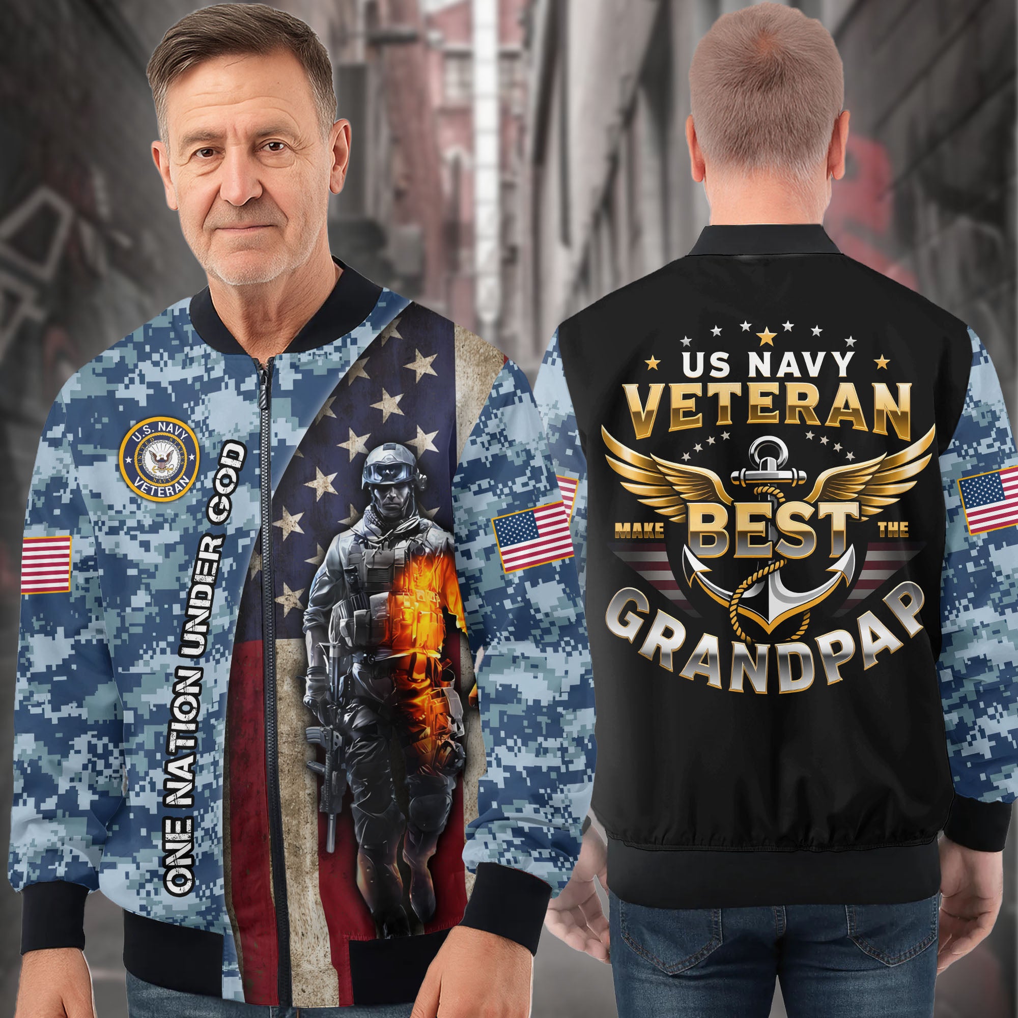 U.S. Navy Grandpa Proud All-over Print Bomber Jacket