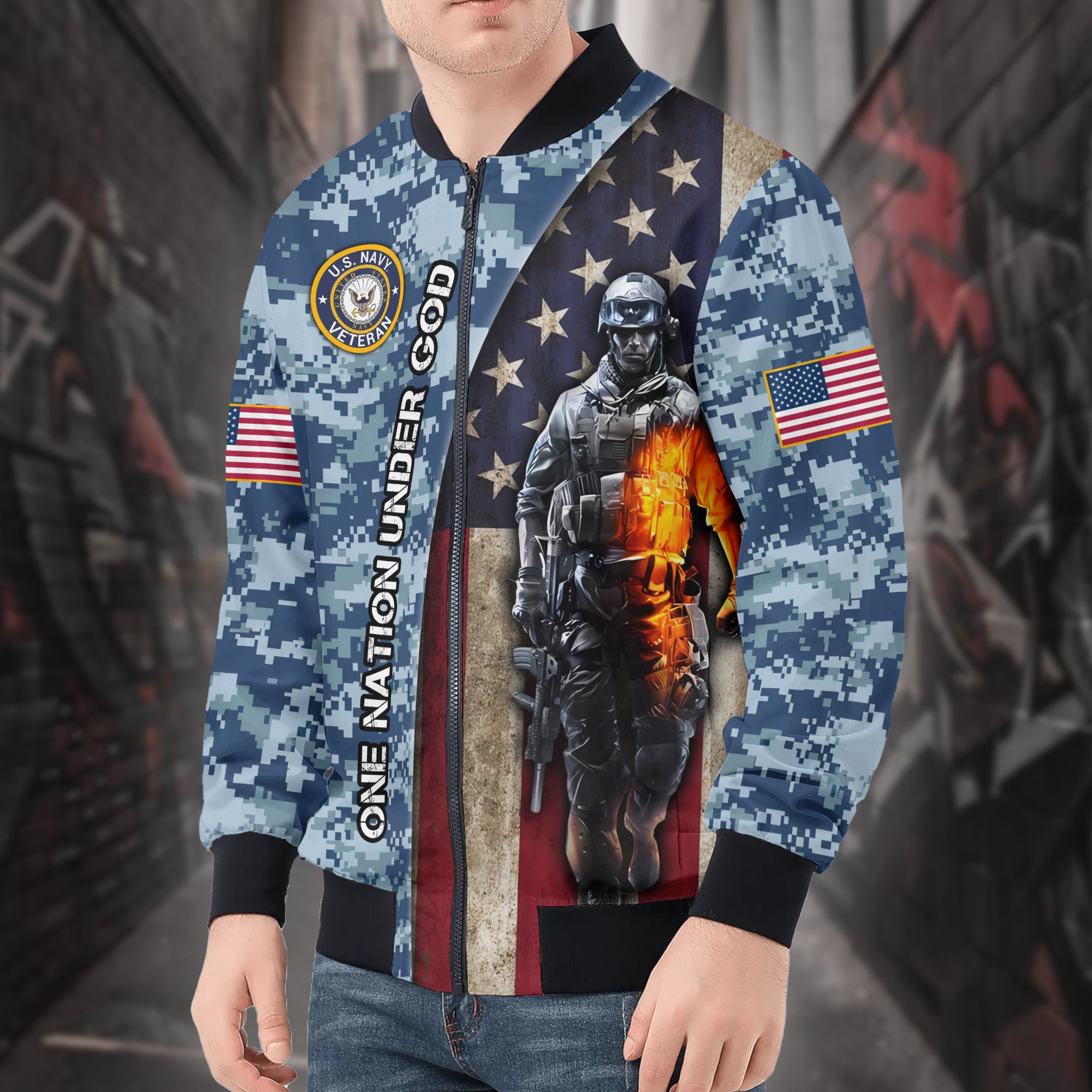 U.S. Navy Grandpa Proud All-over Print Bomber Jacket