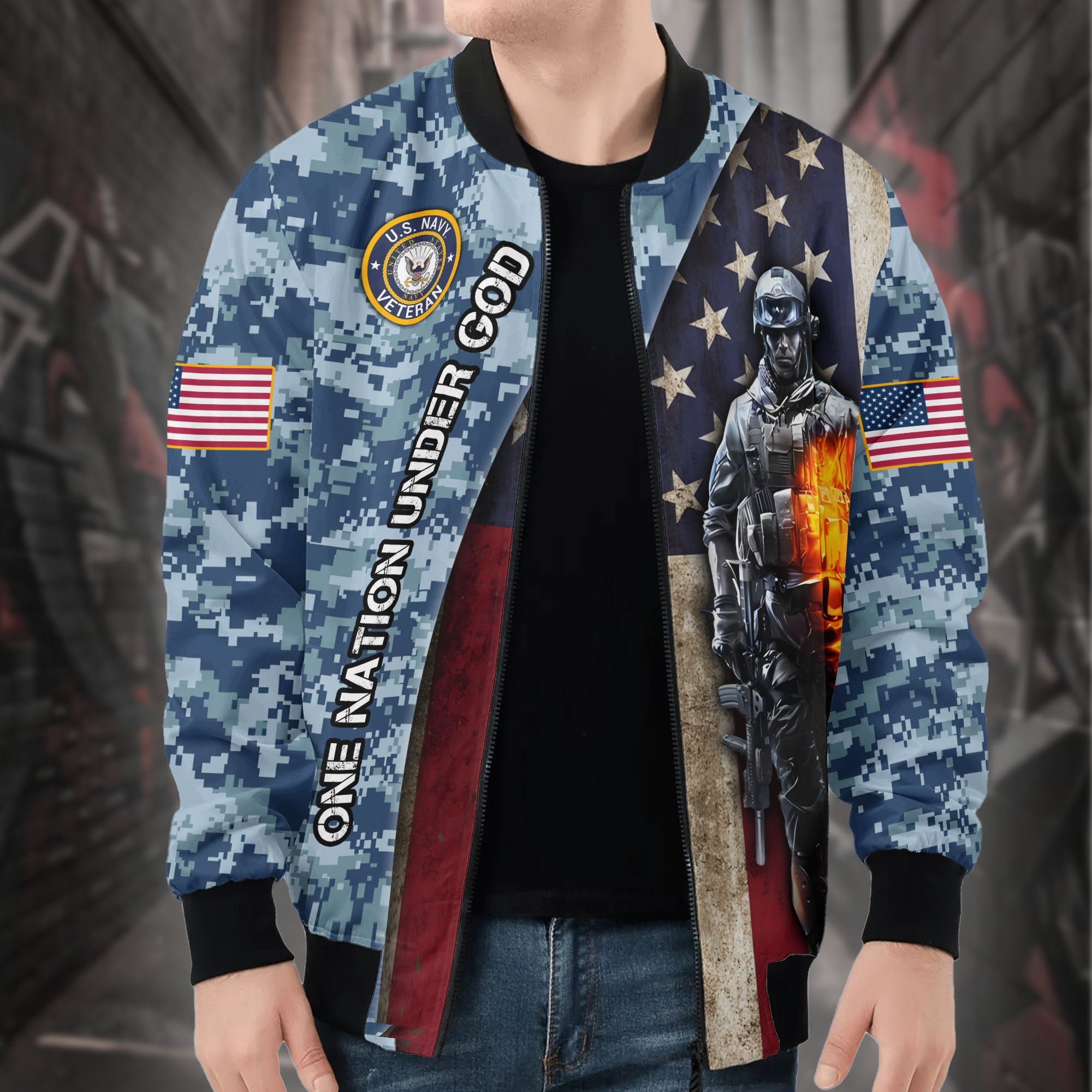 U.S. Navy Grandpa Proud All-over Print Bomber Jacket