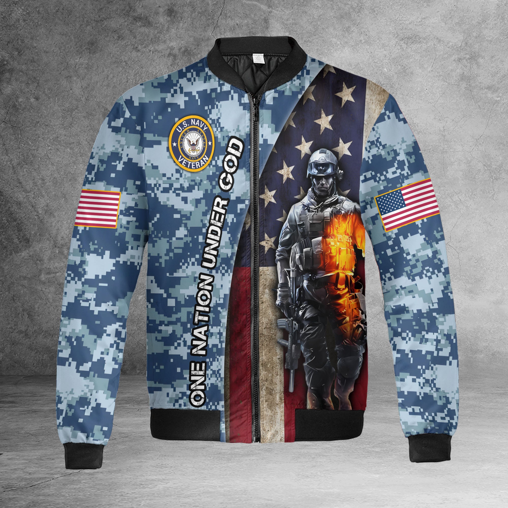 U.S. Navy Grandpa Proud All-over Print Bomber Jacket
