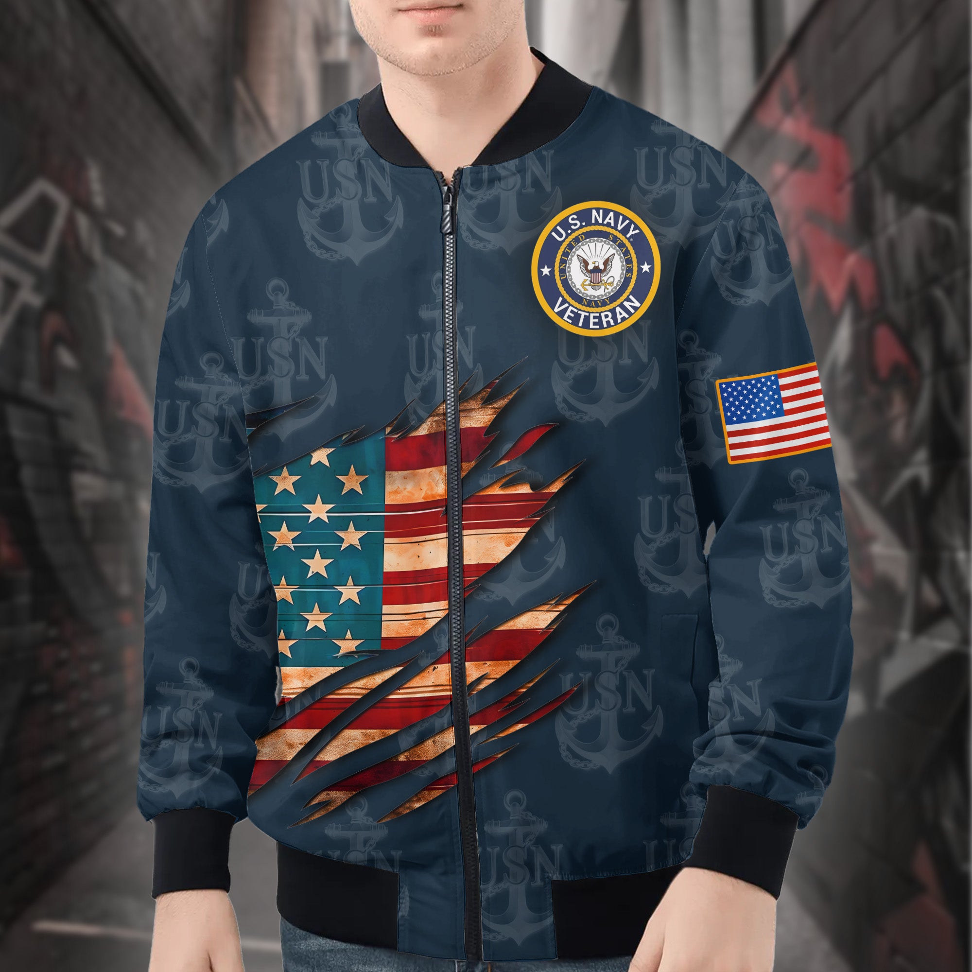 U.S. Navy Pride Runs Deep All-over Print Bomber Jacket