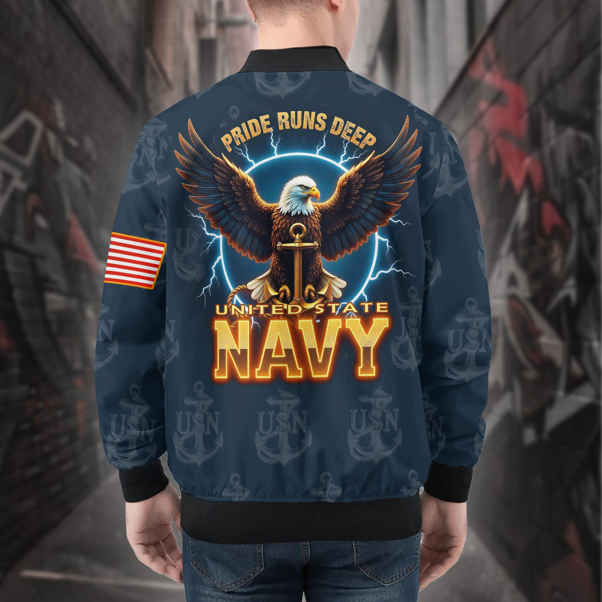 U.S. Navy Pride Runs Deep All-over Print Bomber Jacket