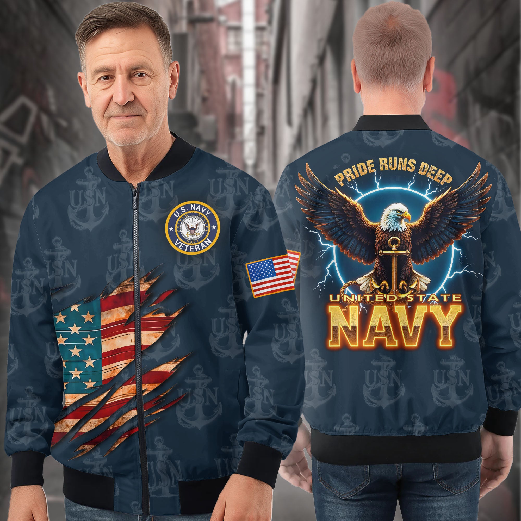 U.S. Navy Pride Runs Deep All-over Print Bomber Jacket